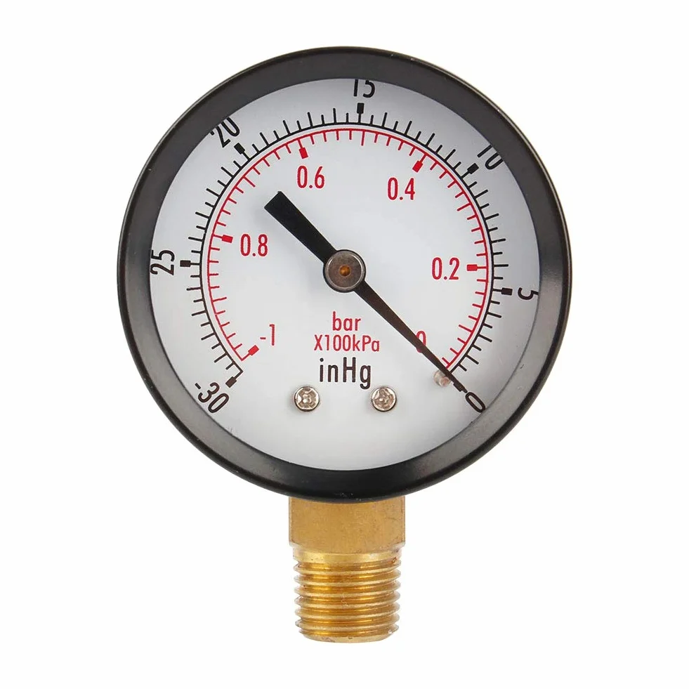 Manometr Podciśnienia 1/4 NPT 2" InHg Sprężarka Powietrza Woda Gaz Dolne Mocowanie