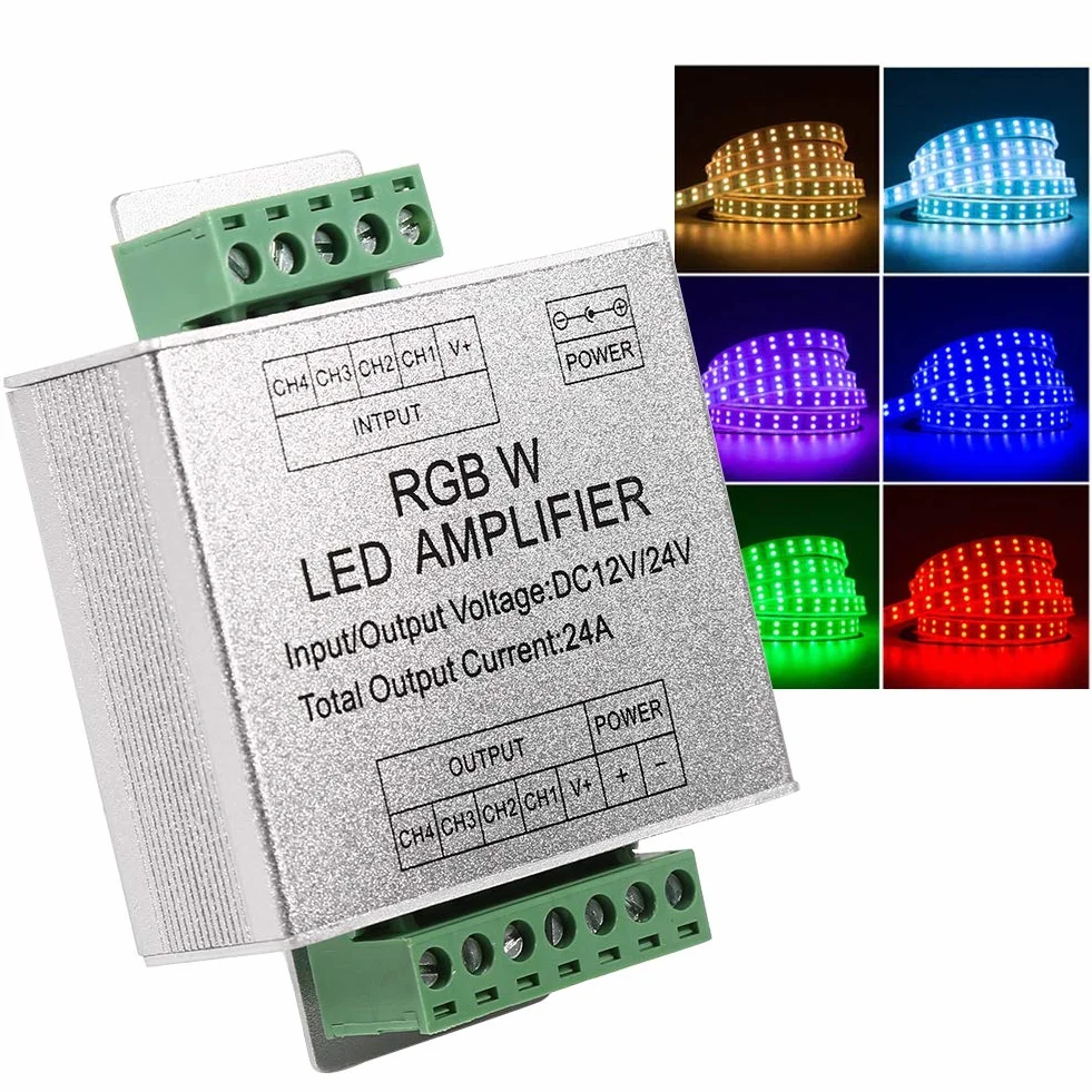 GOTOTOP wzmacniacz LED RGBW 4-kanałowy 12-24V 24A kontroler taśmy LED aluminiowa obudowa