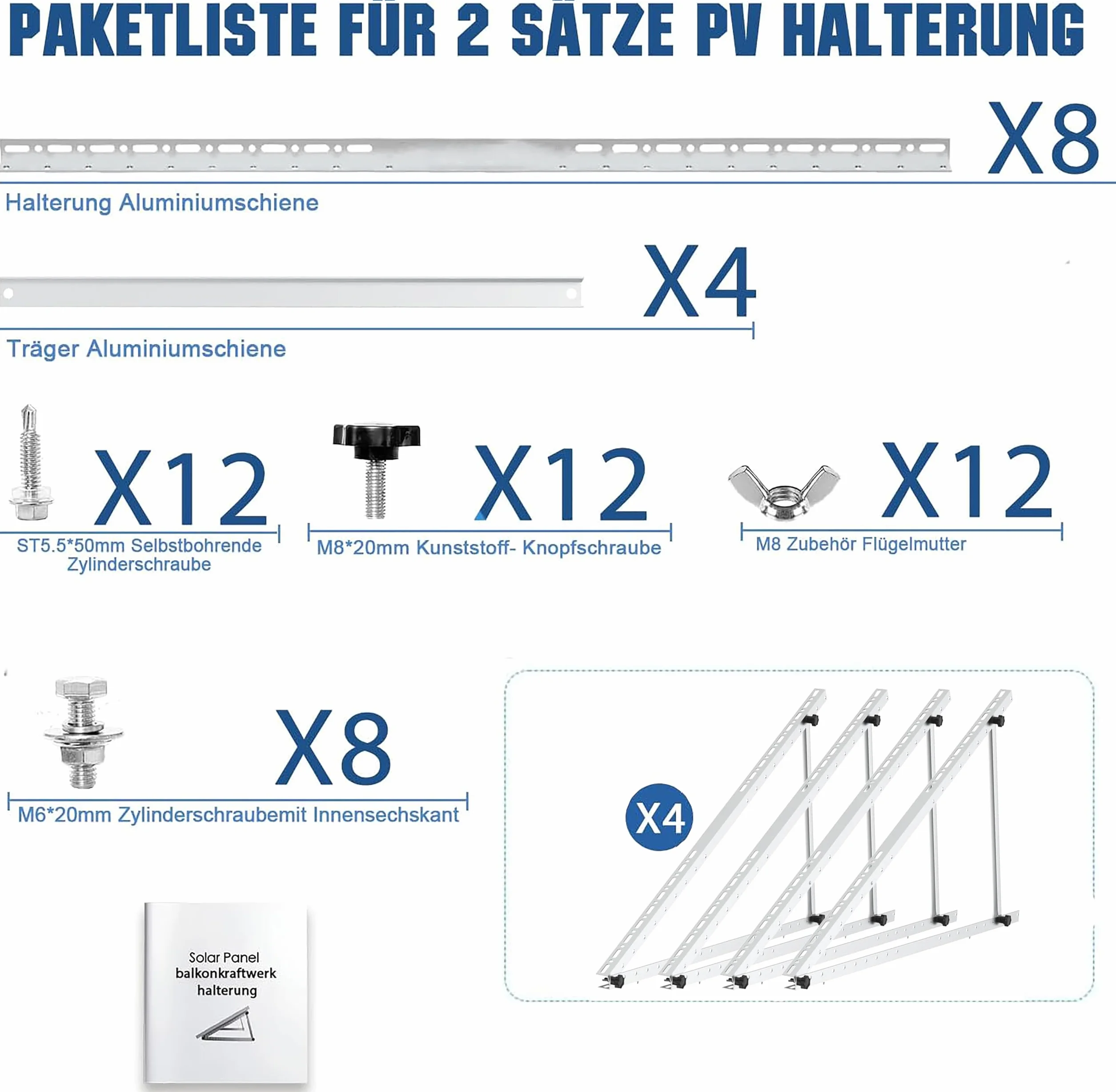 Uchwyt do paneli fotowoltaicznych 114 cm 2 pary kąt regulowany 0-90° 100W-500W