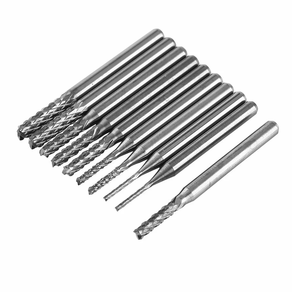 Frezy z węglika wolframu Akozon 10 sztuk Prosty trzonek 1,0-3,0 mm