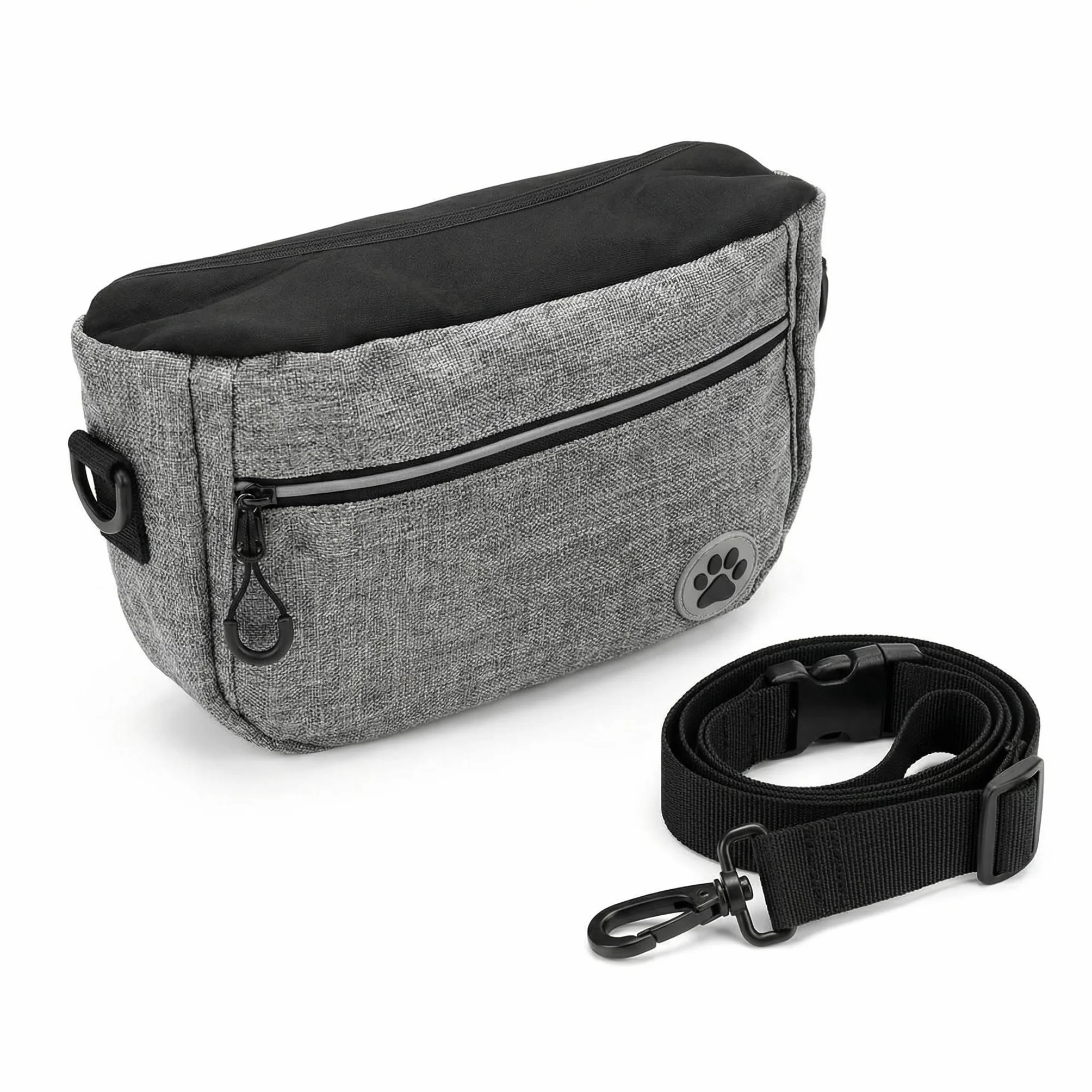 QWORK® Torba na smakołyki dla psa o dużej pojemności —łatwiejszy dostęp do smakołyków — z wyjmowaną kieszenią wewnętrzną i składaną miseczką na wodę