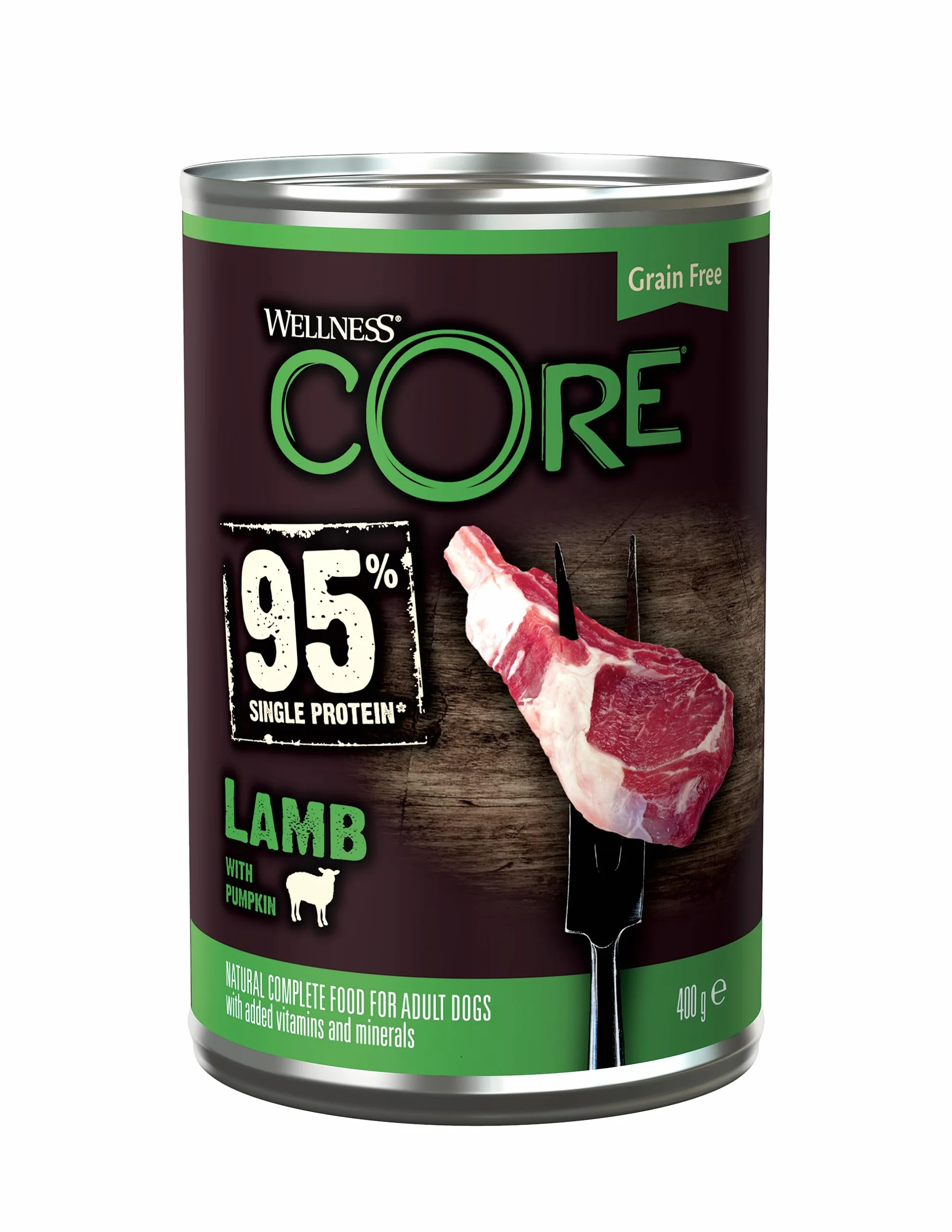 Wellness CORE 95% Jagnięcina i Dynia, 6 x 400 g, mokra karma dla psów wszystkich ras, pasztet typu Chunky, bezzbożowa, wysoka zawartość mięsa, bogata w białko, ograniczona liczba składników