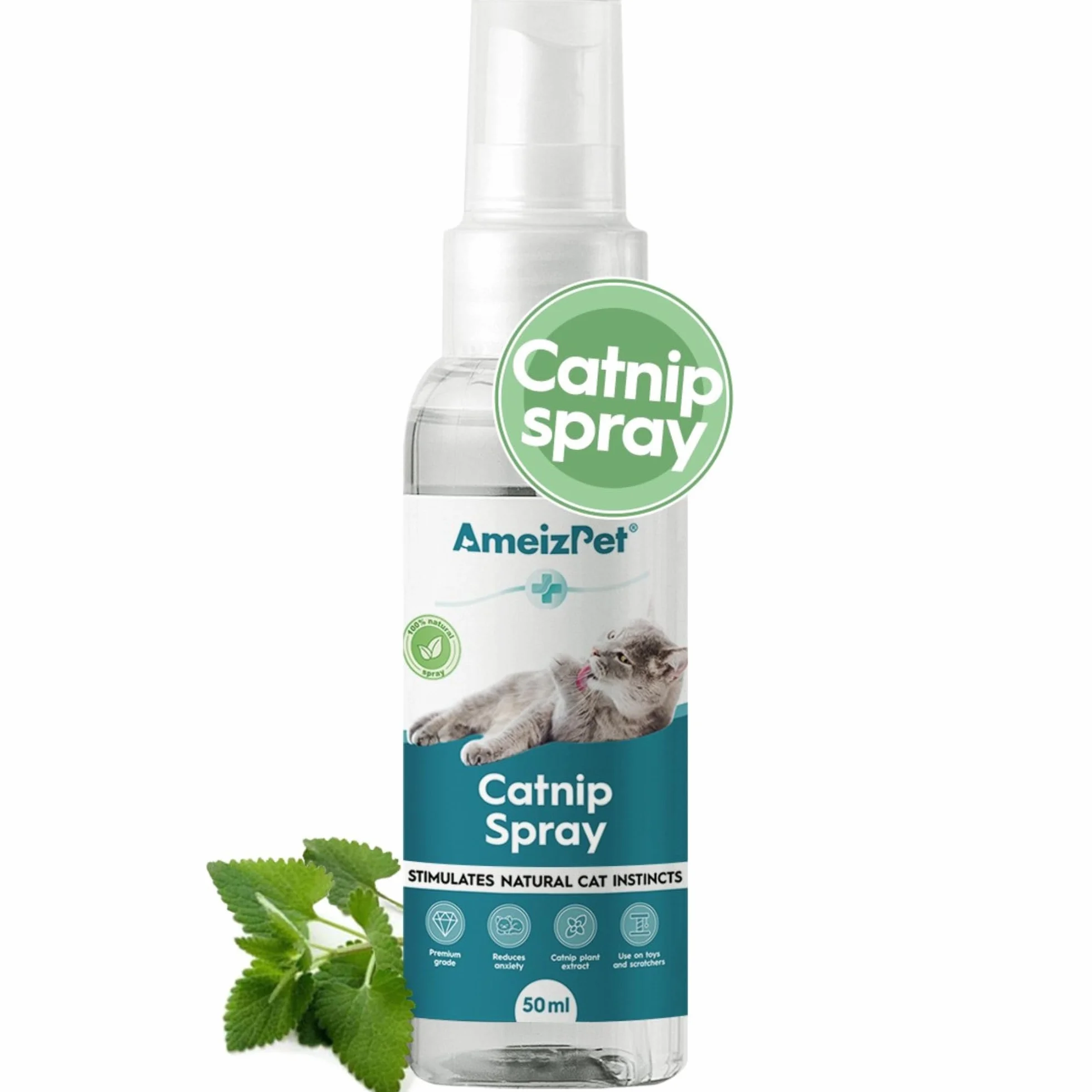 AmeizPet Kocimiętka w sprayu dla kotów, mgiełka z kocimiętki, bezbarwny spray dla kotów i kociąt 50 ml (1.69 Oz)
