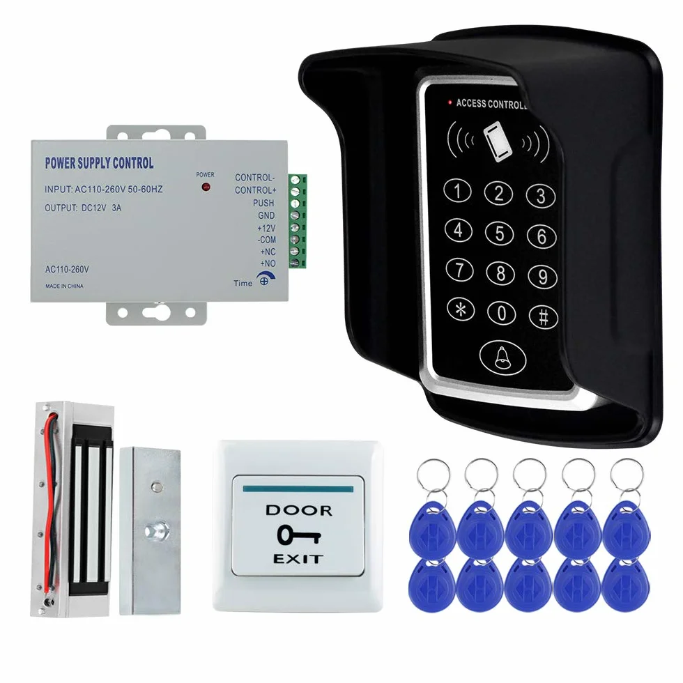 Wodoszczelna karta identyfikacyjna 125 kHz EM-ID 1 drzwi, system kontroli dostępu, kompletny kompletny zestaw z elektrycznym zamkiem magnetycznym 60 kg (T12 Keypad)