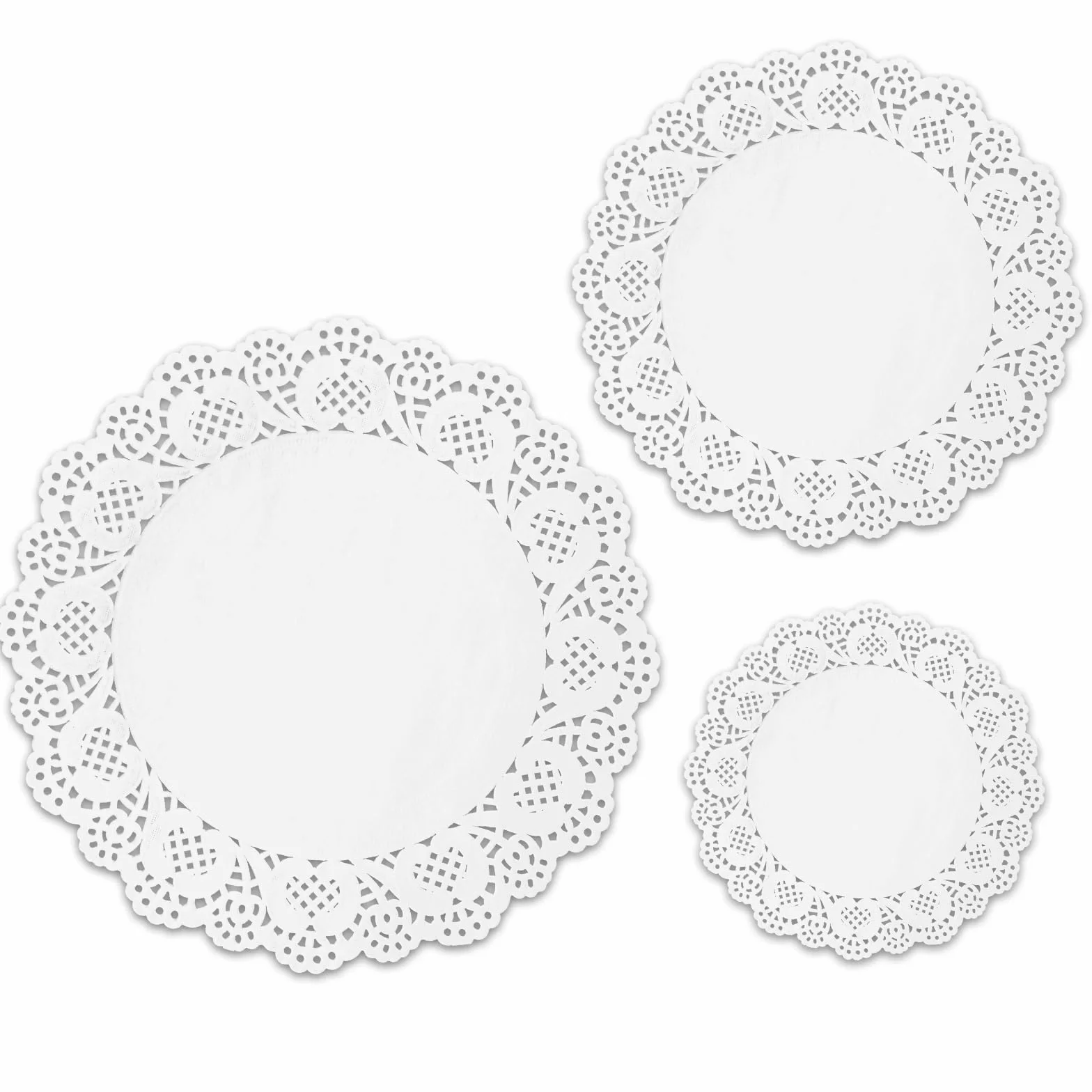 Yolev 120 sztuk podkładek na żywność, 11,5 cm 16,5 cm i 21,5 cm jednorazowe papierowe podkładki na stół, białe koronkowe papierowe podkładki na ślub, urodziny, ciasta, desery, jasnobrązowe
