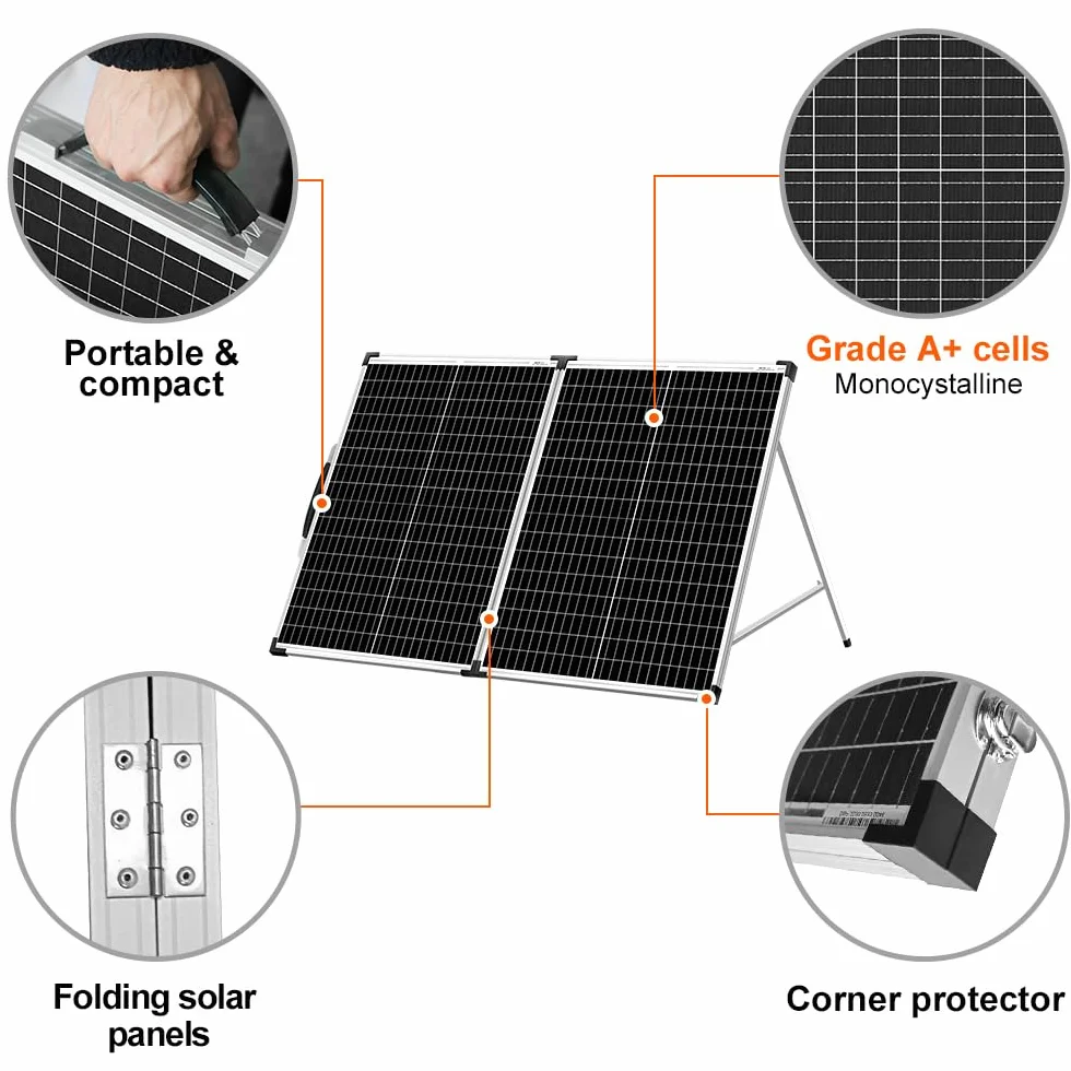 DOKIO składany panel słoneczny 100 W monokrystaliczny regulator ładowania 12 V 2 porty USB