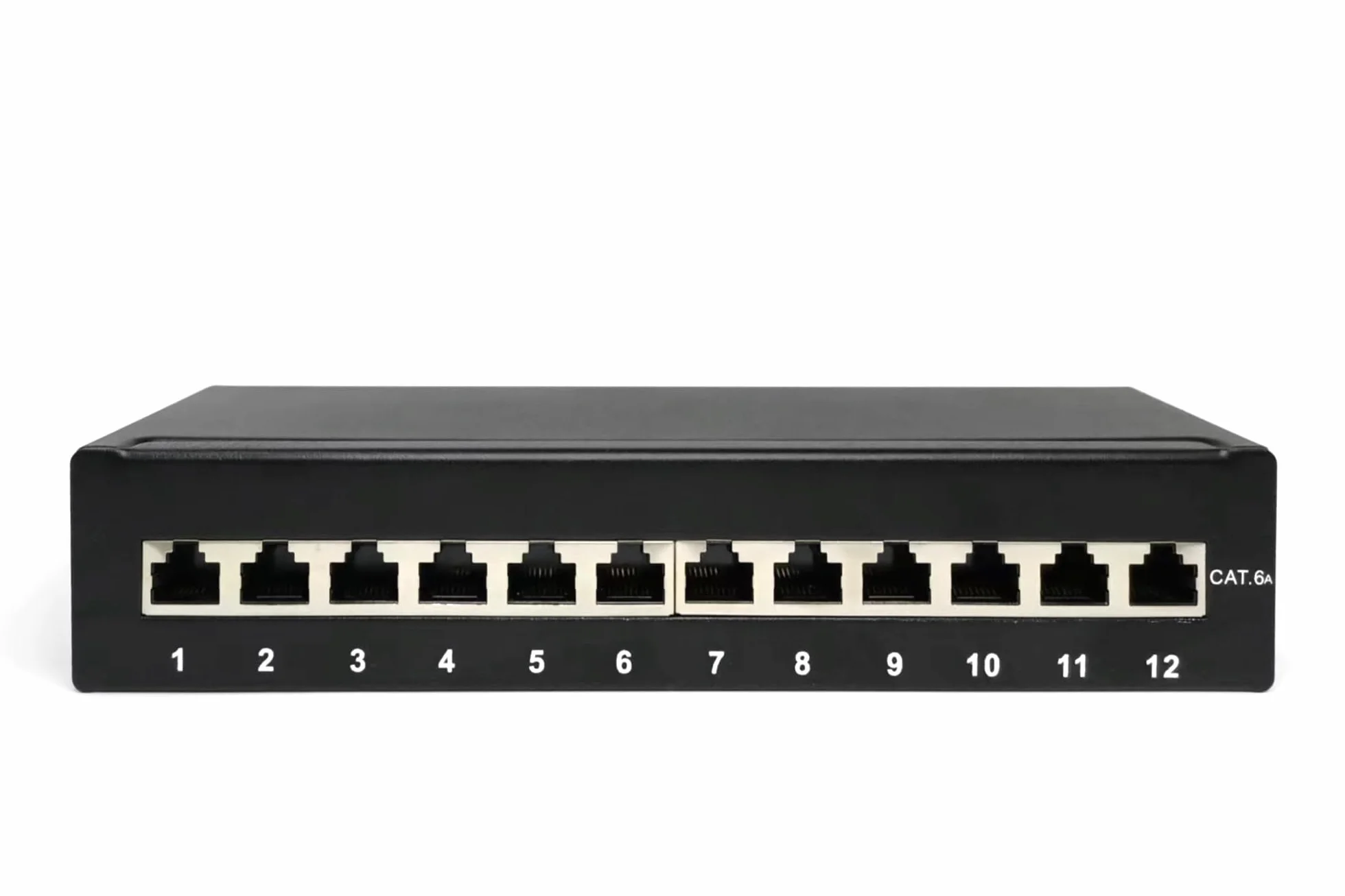 DIGITUS Desktop Panel krosowy (patch panel) - Cat-6A - 12-portowy RJ45 - ekranowany - pole krosowe LSA - montaż powierzchniowy - czarny