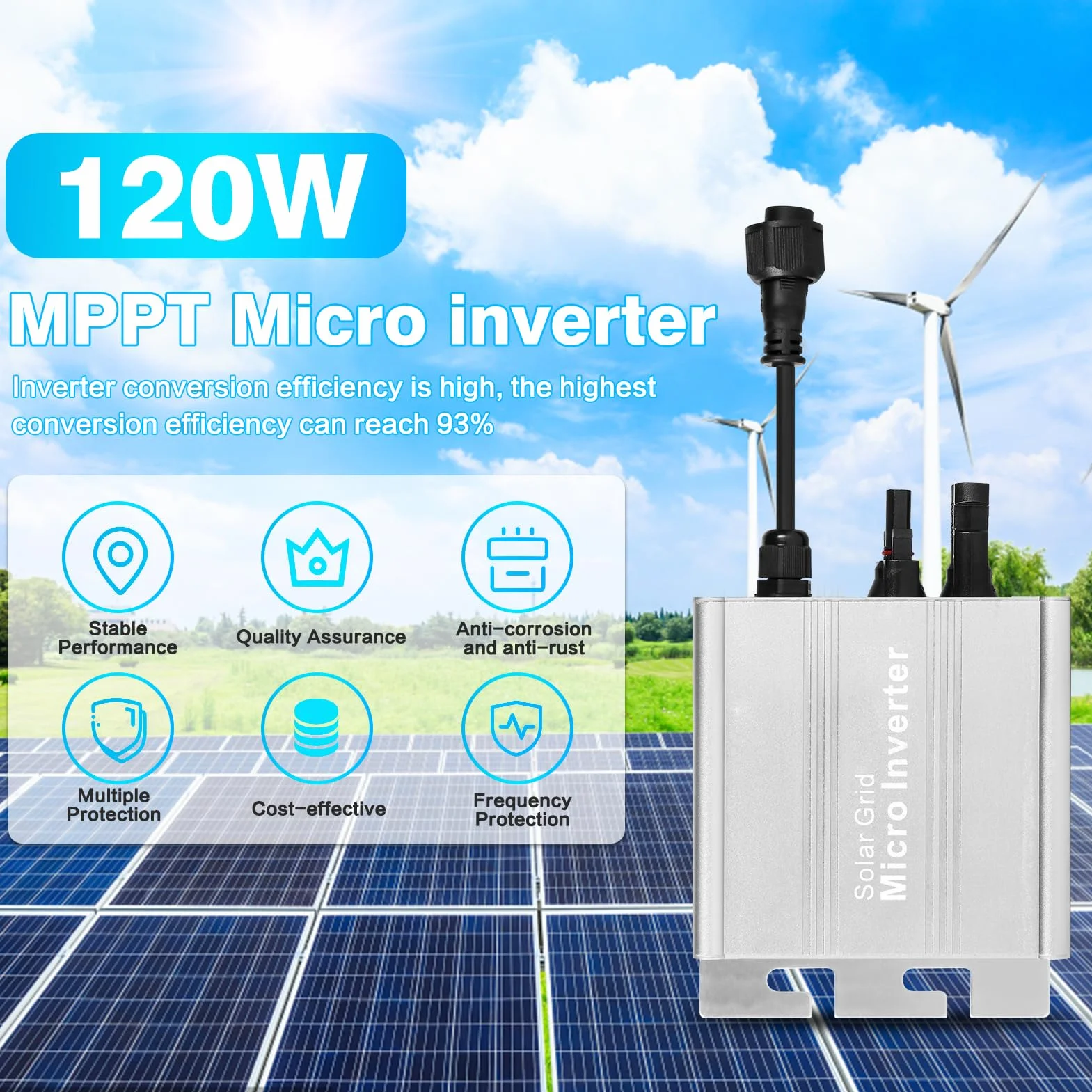 DeWin Micro Inwerter Solarny 120W PV IP65 MPPT DC10.8-30V do Panelu Słonecznego