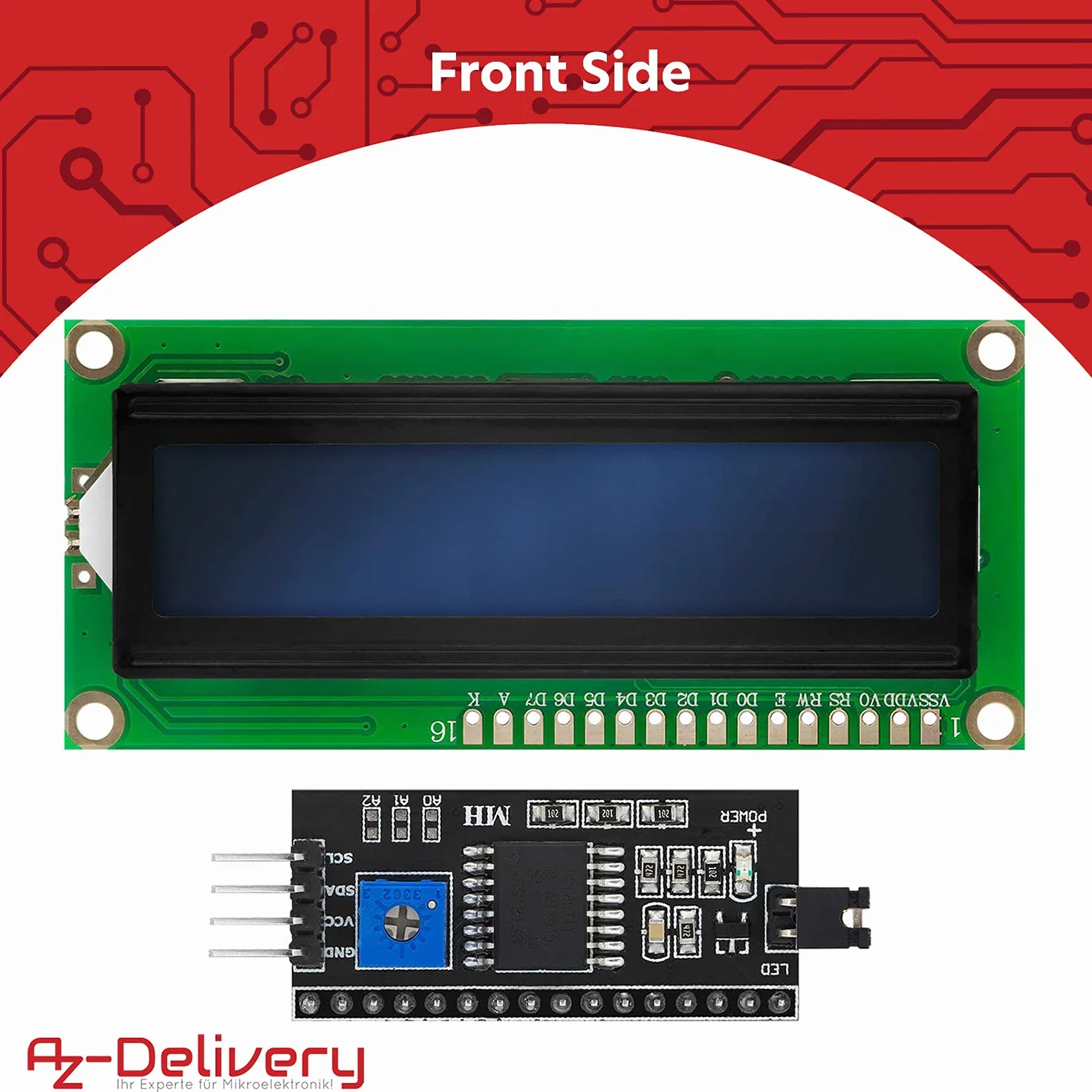 AZDelivery HD44780 16x2 LCD Moduł Wyświetlacz Bundle z I2C Interfejs 2x16 znaków w tym E-Book! (z niebieskim tłem i białymi znakami) kompatybilny z Arduino i Raspberry Pi w tym e-Book!