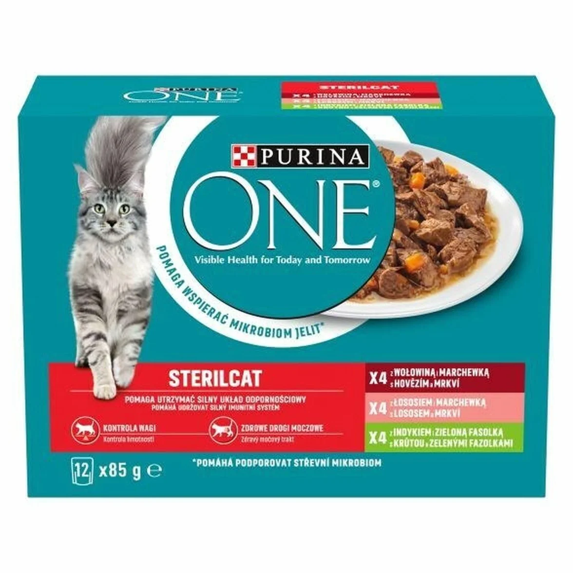 PURINA ONE Sterilcat | Karma mokra dla dorosłych sterylizowanych kotów | Mini Fileciki w sosie | Wołowina, Łosoś, Indyk | 12x85g
