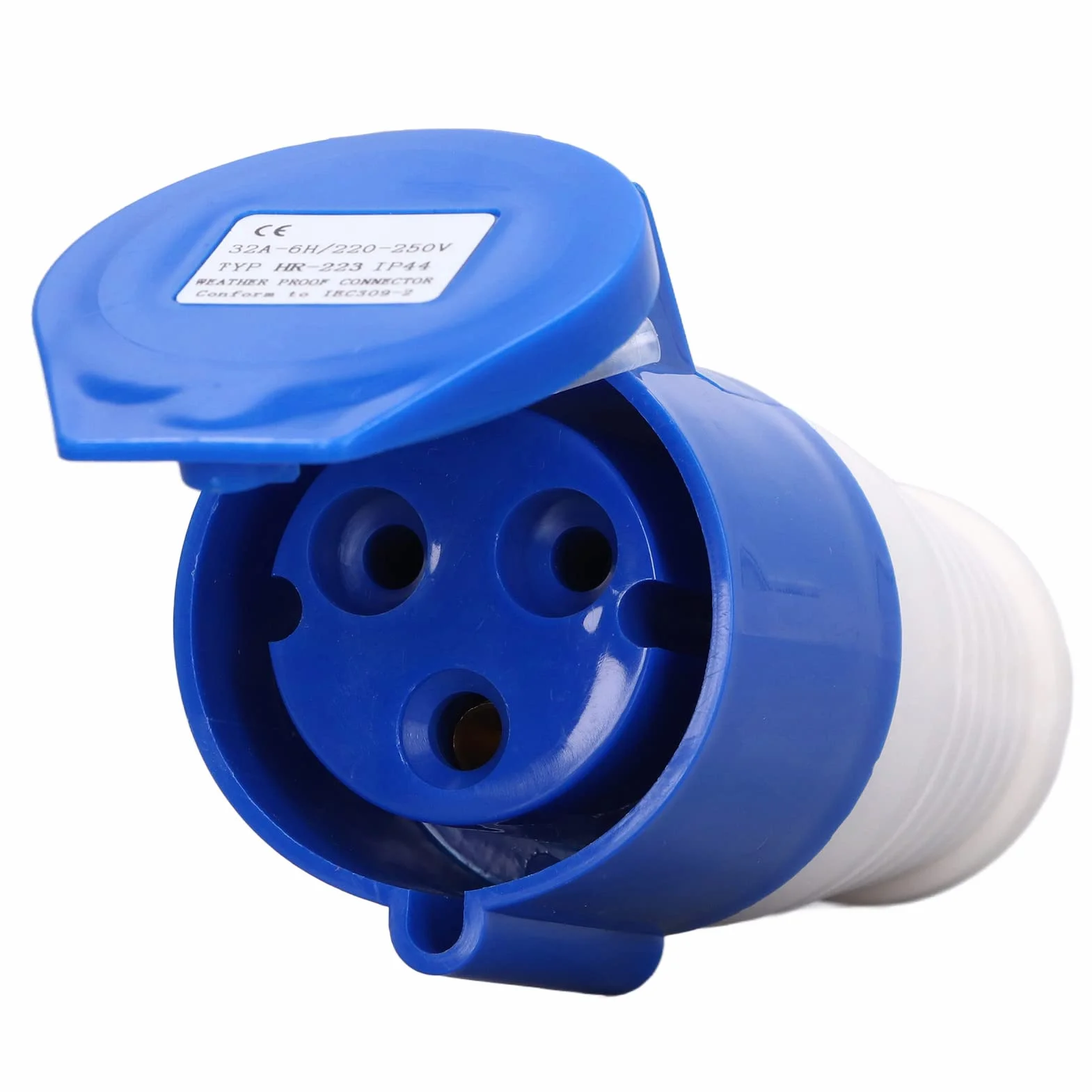 Gniazdo Przemysłowe CEE Typ 3 32A IP44 Złącze Zasilania 220-250V Kolor Niebieski HR-223 Industrialne Gniazdo CEE