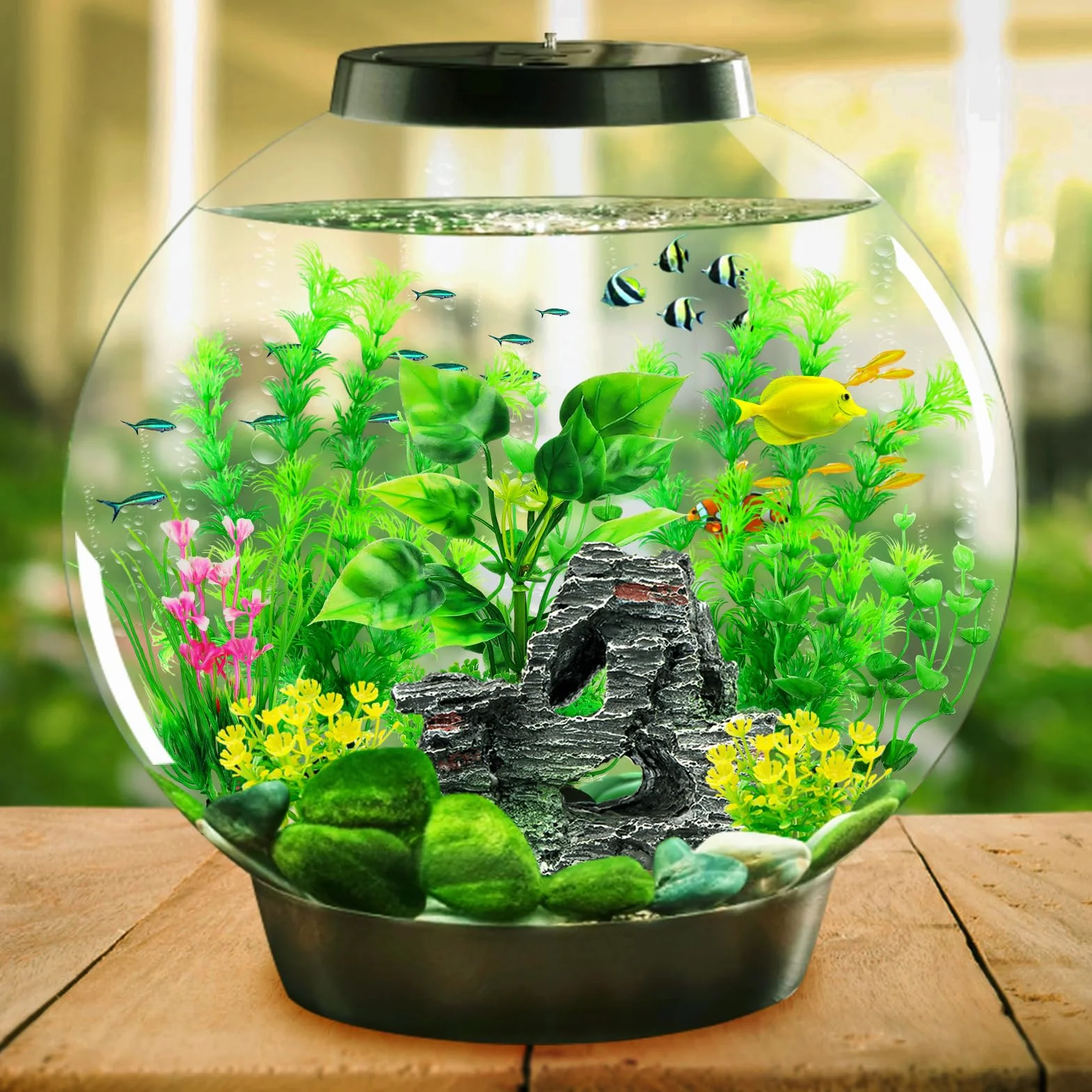 QUOZUO Rośliny Akwariowe Plastikowa Dekoracja z Skały Polyresin Cave Ornament 9 szt