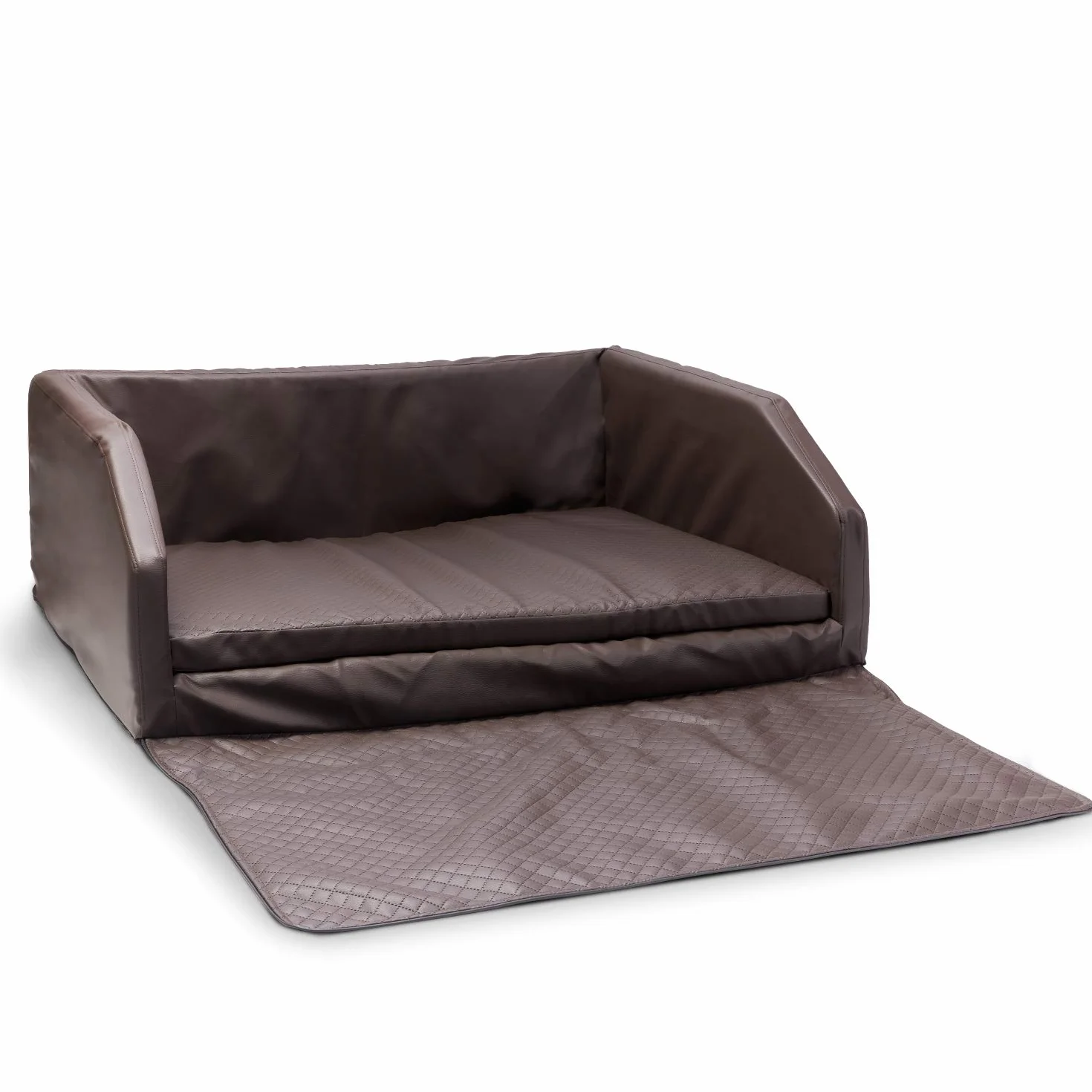 Mayaadi Home Legowisko dla psa premium – 110 x 90 cm – wysokiej jakości fotelik samochodowy dla Twojego psa – legowisko samochodowe z kocem ochronnym – do bagażnika dla psów – sztuczna skóra – podróż – brązowe – XL