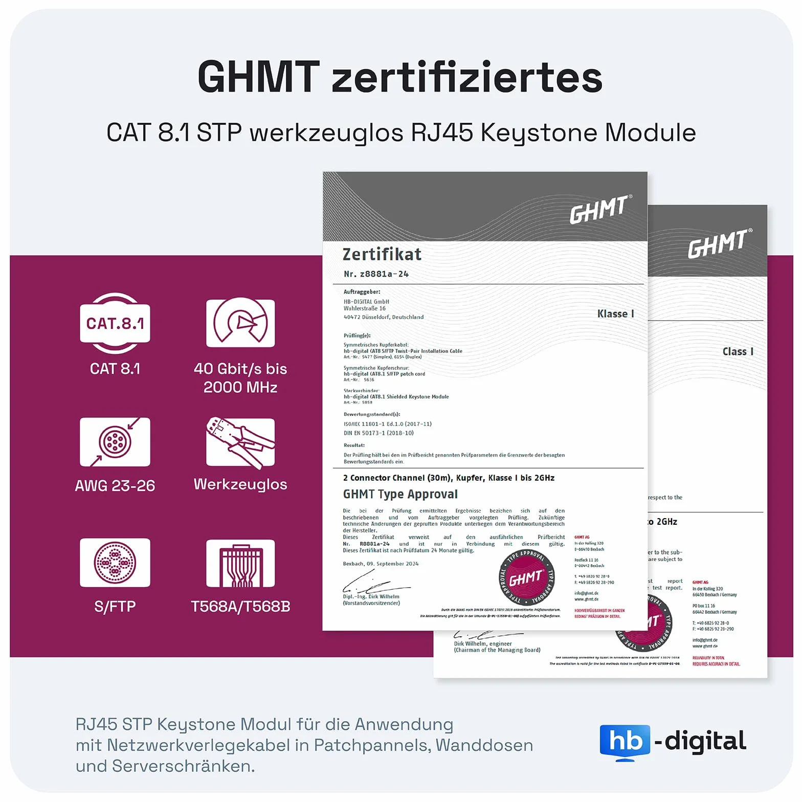 HB-DIGITAL Zestaw: 12-portowy panel krosowy obudowa do modułów Keystone + 12 x Cat.8 Keystone RJ45 gniazdo Jack do instalacji sieciowej kompatybilne z kablem instalacyjnym LAN Ethernet | Jasnoszary
