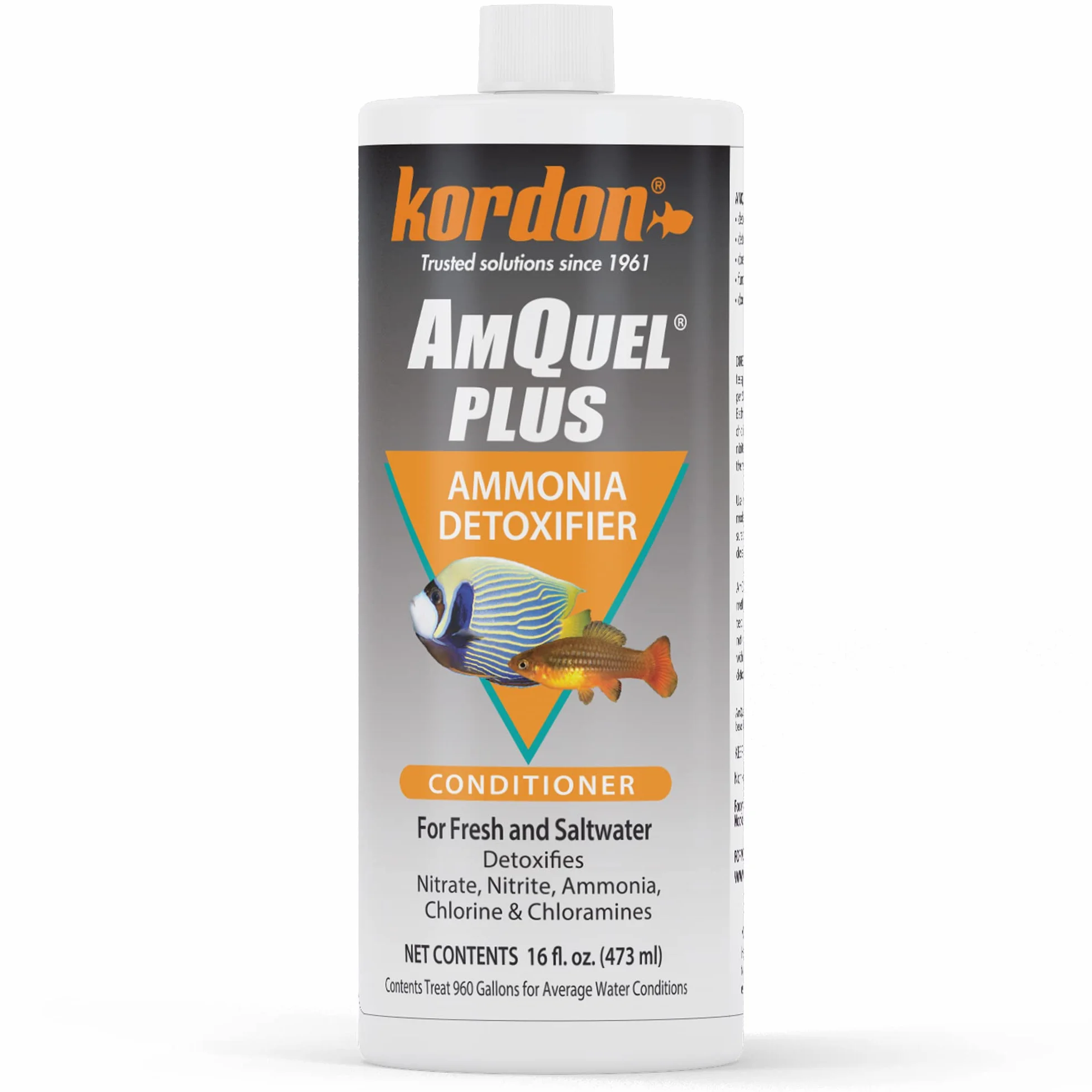 Kordon AmQuel Plus Odżywka do wody do akwarium – natychmiast odtruwa amoniak, azotyn, azotany i chlor, do akwariów słodkowodnych i słonowodnych, 473 ml