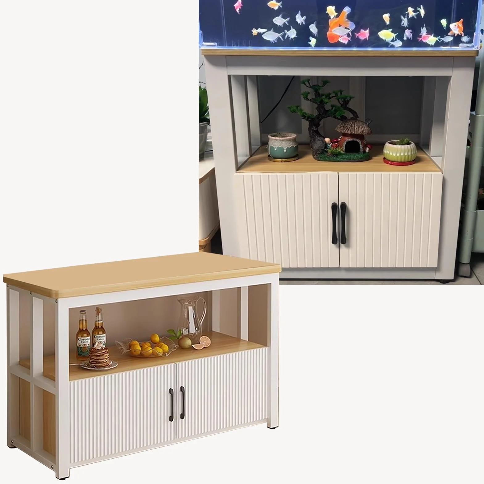 Stojak na Akwarium Ciężka Metalowa Szafka do Terrarium do Akwarium Wystawowego, Stojący na Podłodze Uchwyt na Akwarium z Półką do Przechowywania, Akwarium dla Żółwi o Pojemności 10/20 / 30 Galonów(N