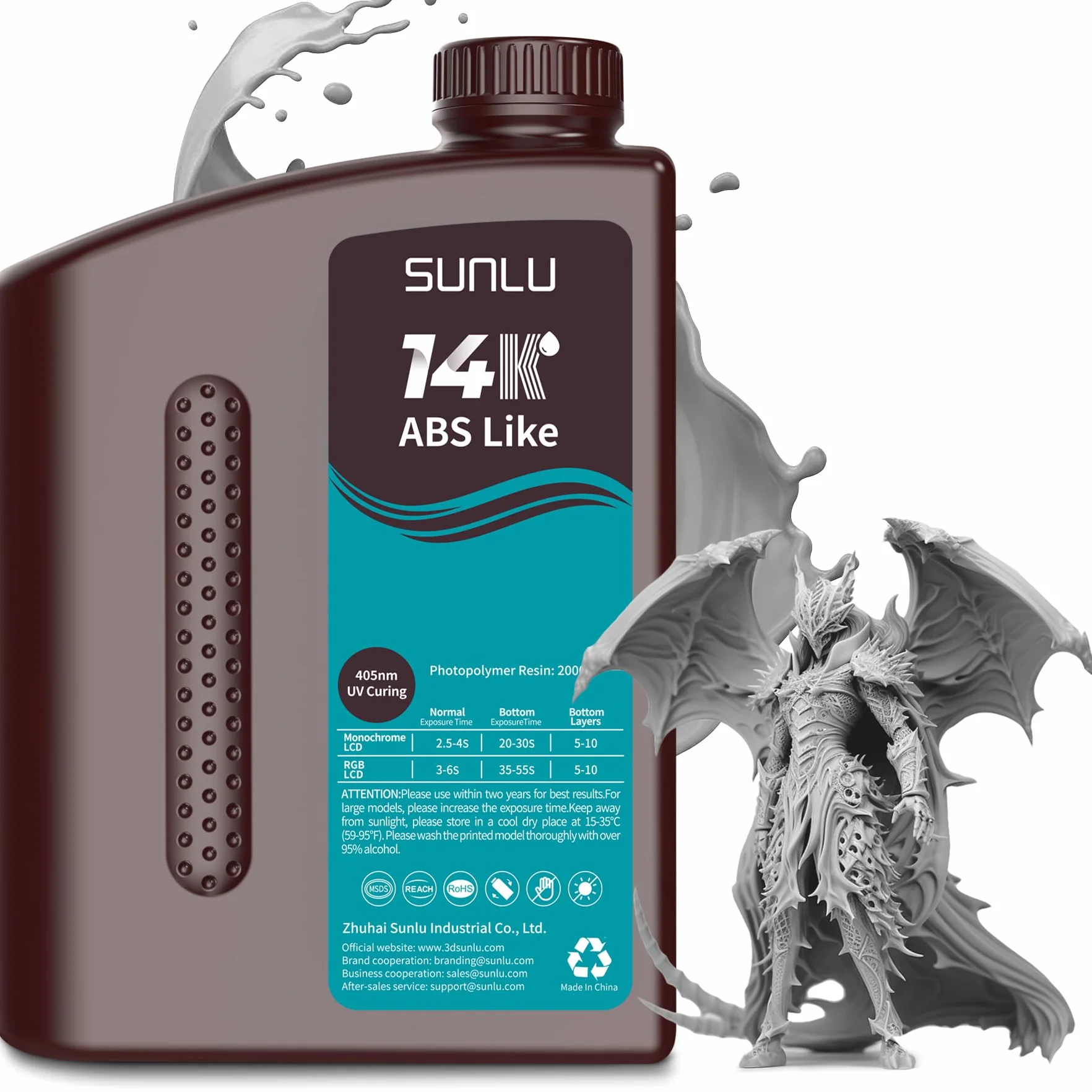 SUNLU Żywica do drukarki 3D podobna do ABS 14K 2KG, ultra precyzyjna do szczegółowego drukowania miniatur, gładka matowa powierzchnia, utwardzanie UV 405nm, kompatybilna z większością drukarek 3D LCD