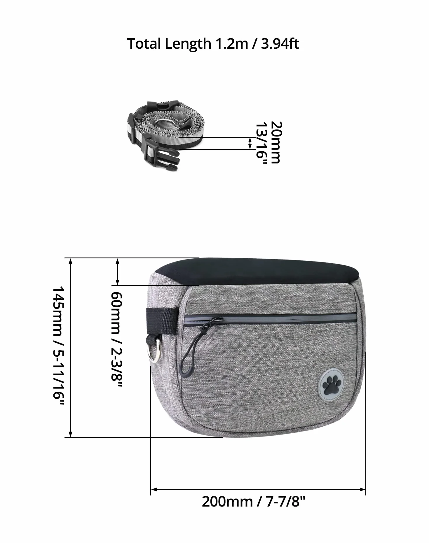 QWORK® Torba na smakołyki dla psa o dużej pojemności —łatwiejszy dostęp do smakołyków — z wyjmowaną kieszenią wewnętrzną i składaną miseczką na wodę