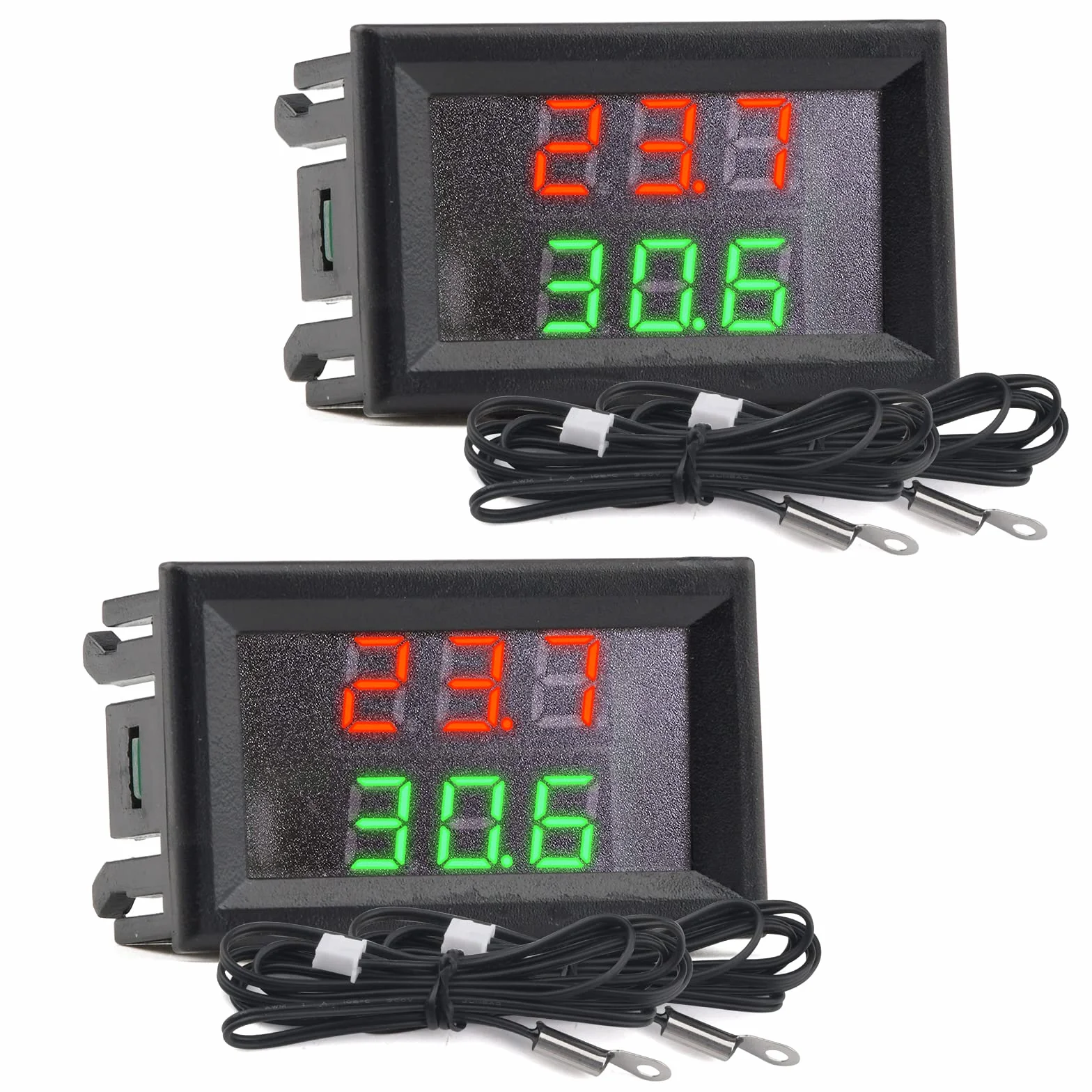 2 szt. mini DC 4-28 V podwójny wyświetlacz cyfrowy termometr z NTC wodoodporny metalowy czujnik temperatury tester pokój samochodowy wewnątrz (czerwony zielony)