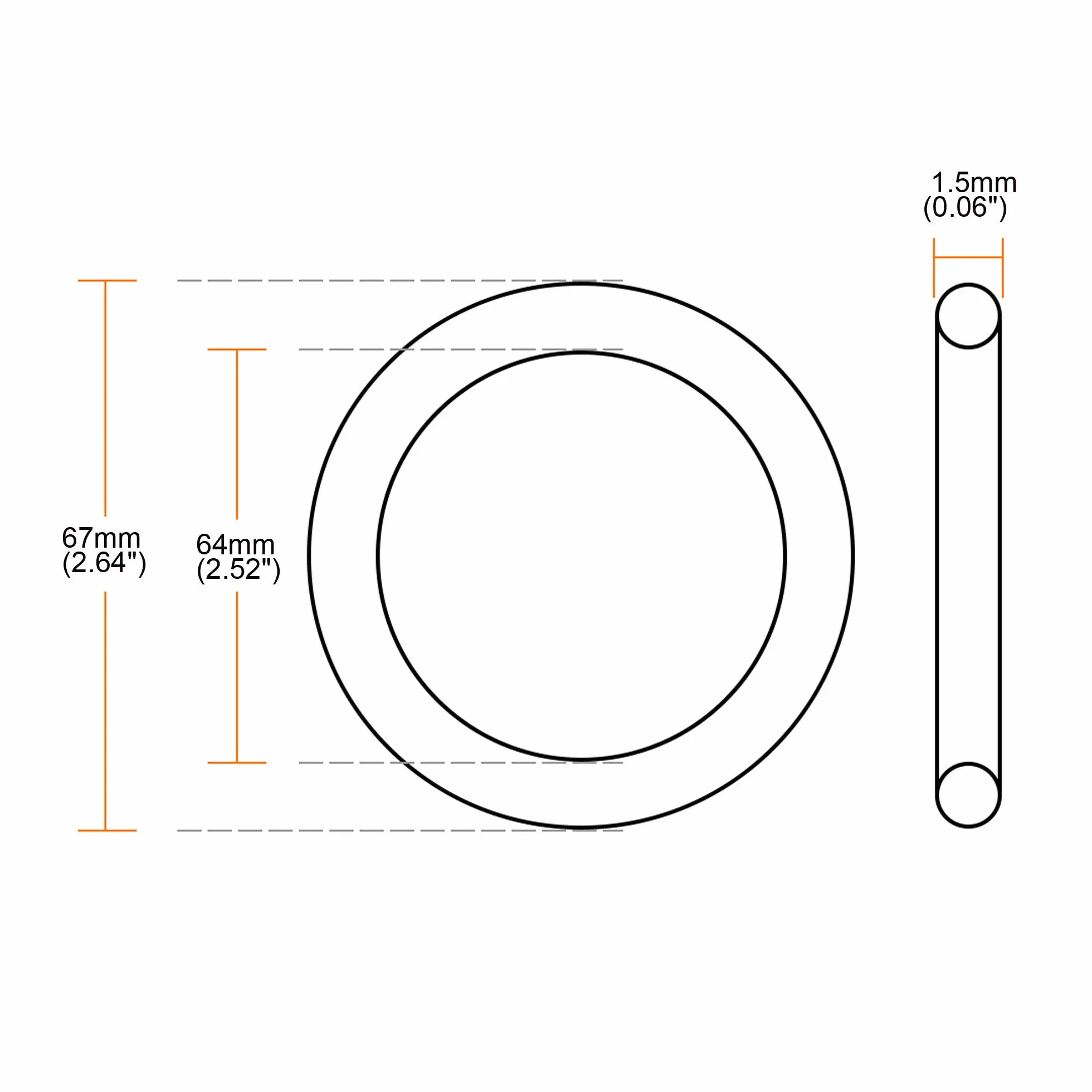 sourcing map Uszczelka O-Ring Kauczuk Nitrylowy 67mm AD 64mm ID 1.5mm