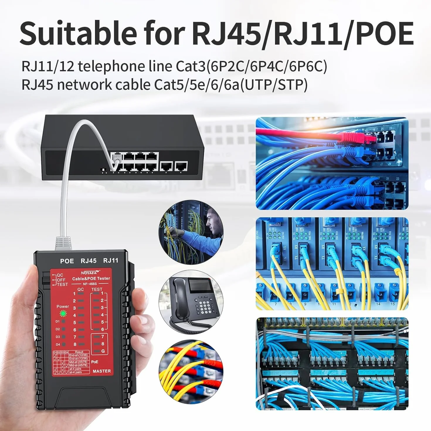 NOYAFA NF-468S Tester i mapper kabli POE Ethernet RJ45 RJ11 CAT5 CAT6 CAT5E CAT6A