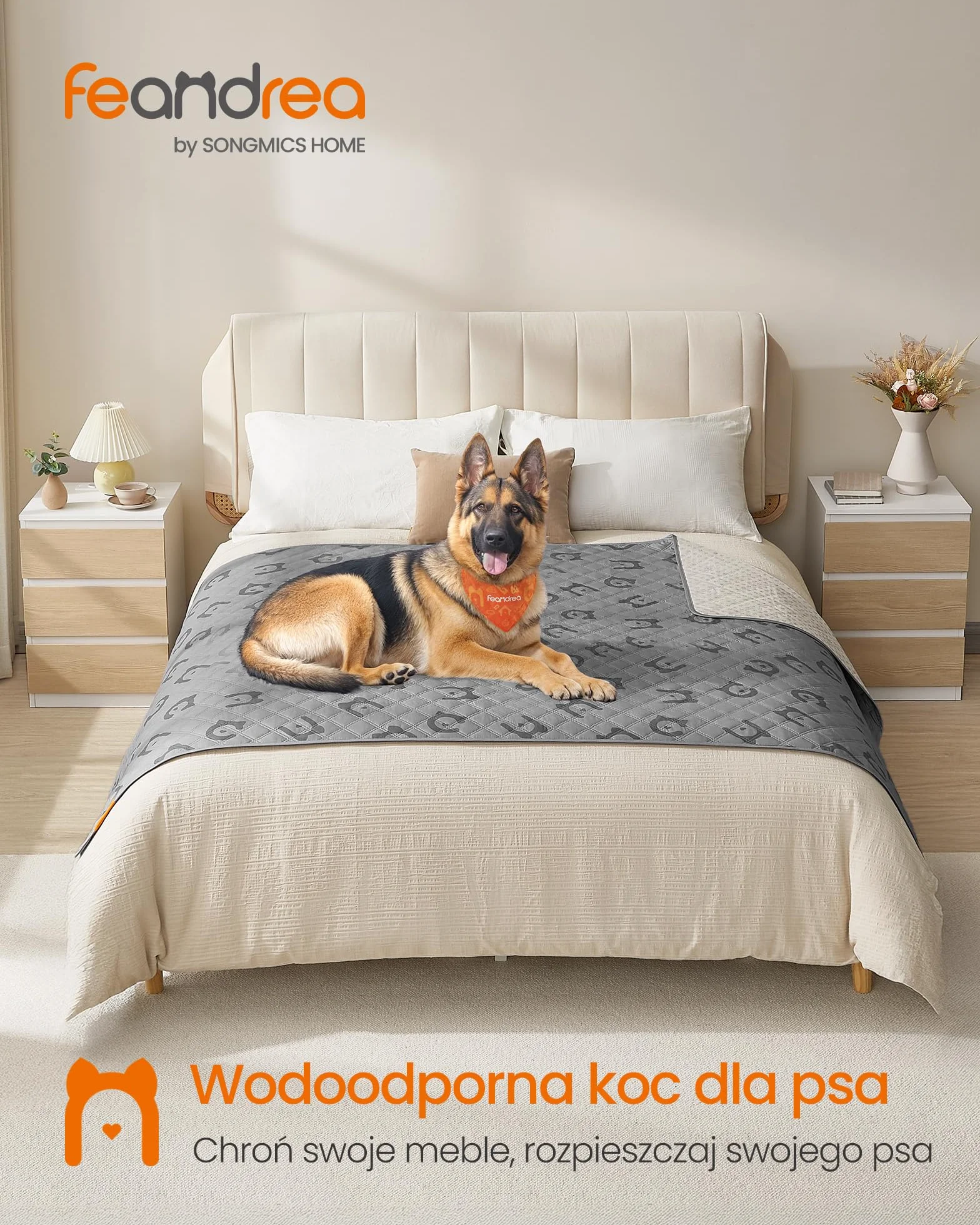 Feandrea Wodoodporny kocyk dla psa Duży koc 82" x 52" Koc samochodowy zwierząt domowych Ochraniacz na sofę Można prać w pralce Antypoślizgowy spód Pikowany wzór Gołębi szary PPB027G01