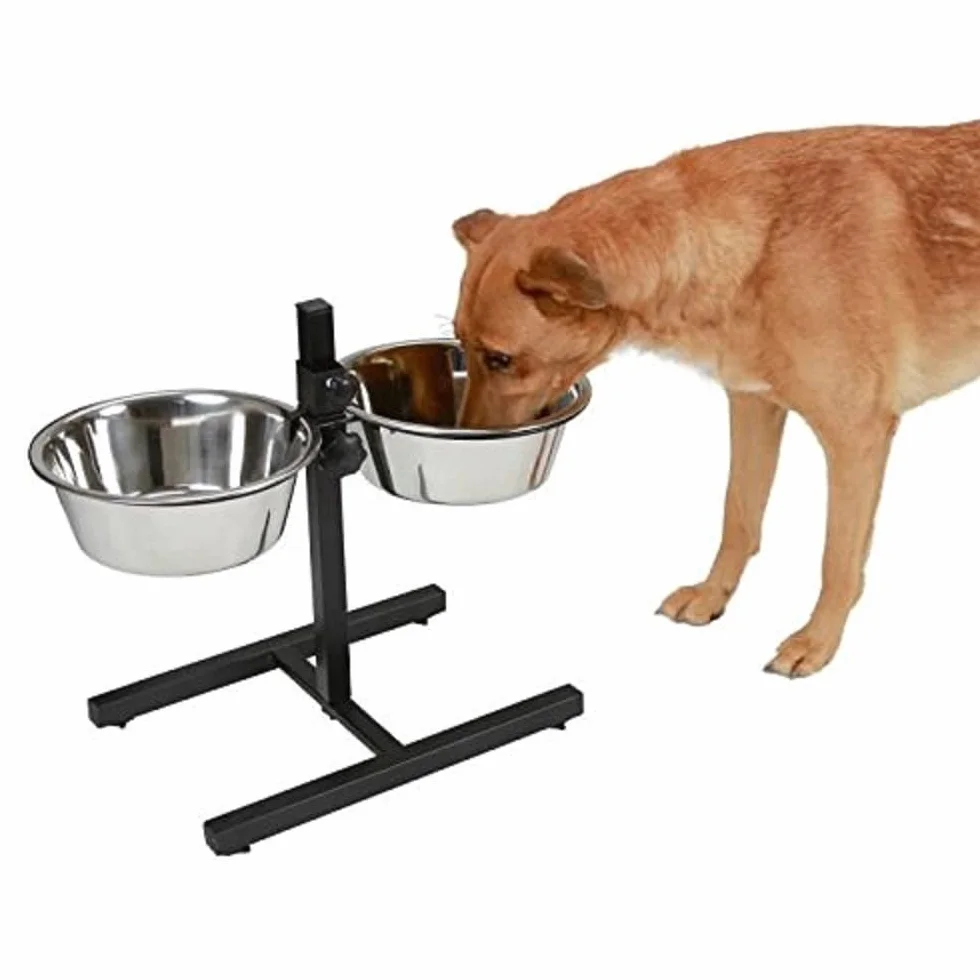 Kerbl Karmnik z miskami ze stali nierdzewnej, płynna regulacja miski dla psów, 2 x 2800 ml, wysokość 43 cm, czarna