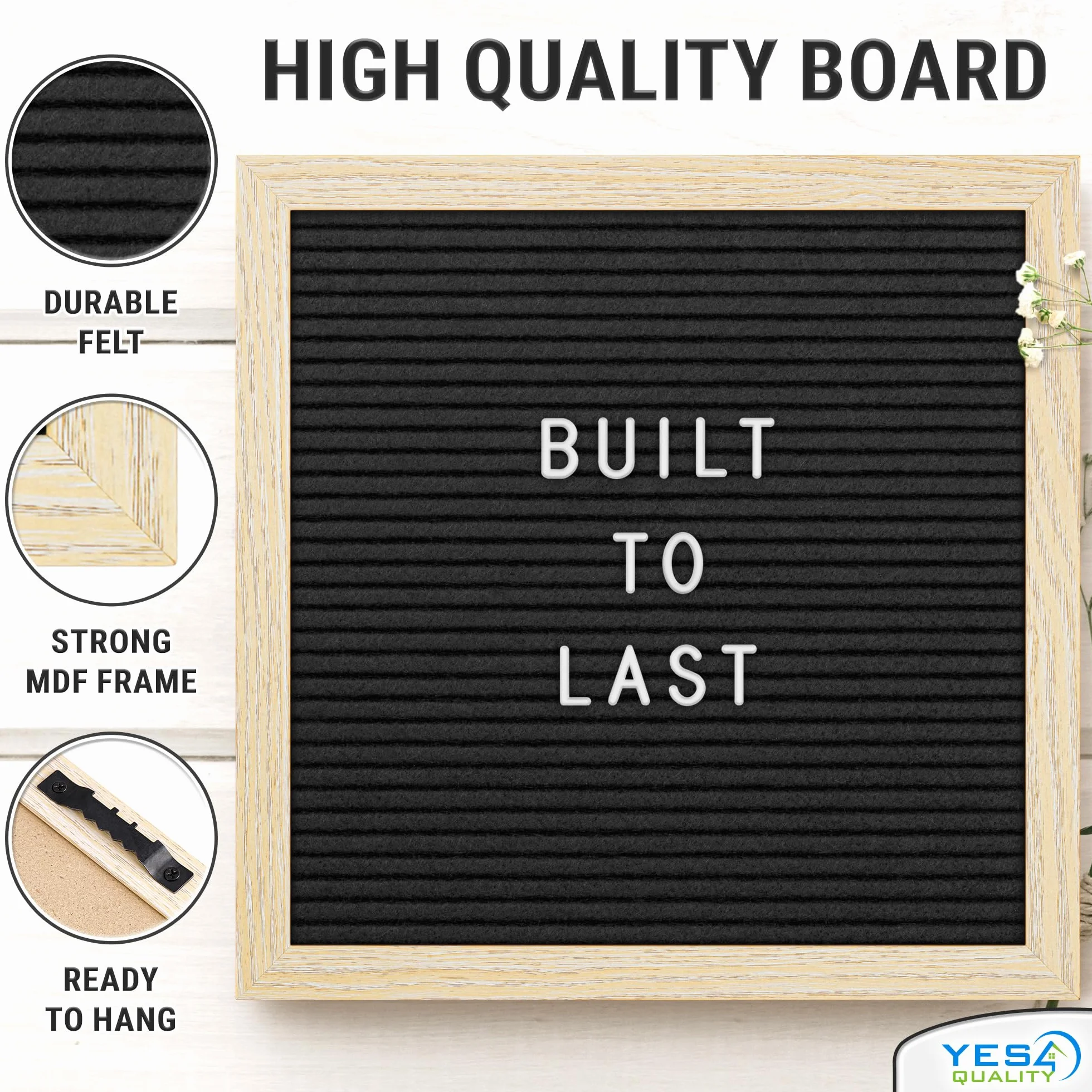 Felt Letter Board 25x25cm Black 170 Letters Numbers Emojis Customisable Message Letterboard Wooden Frame for Home