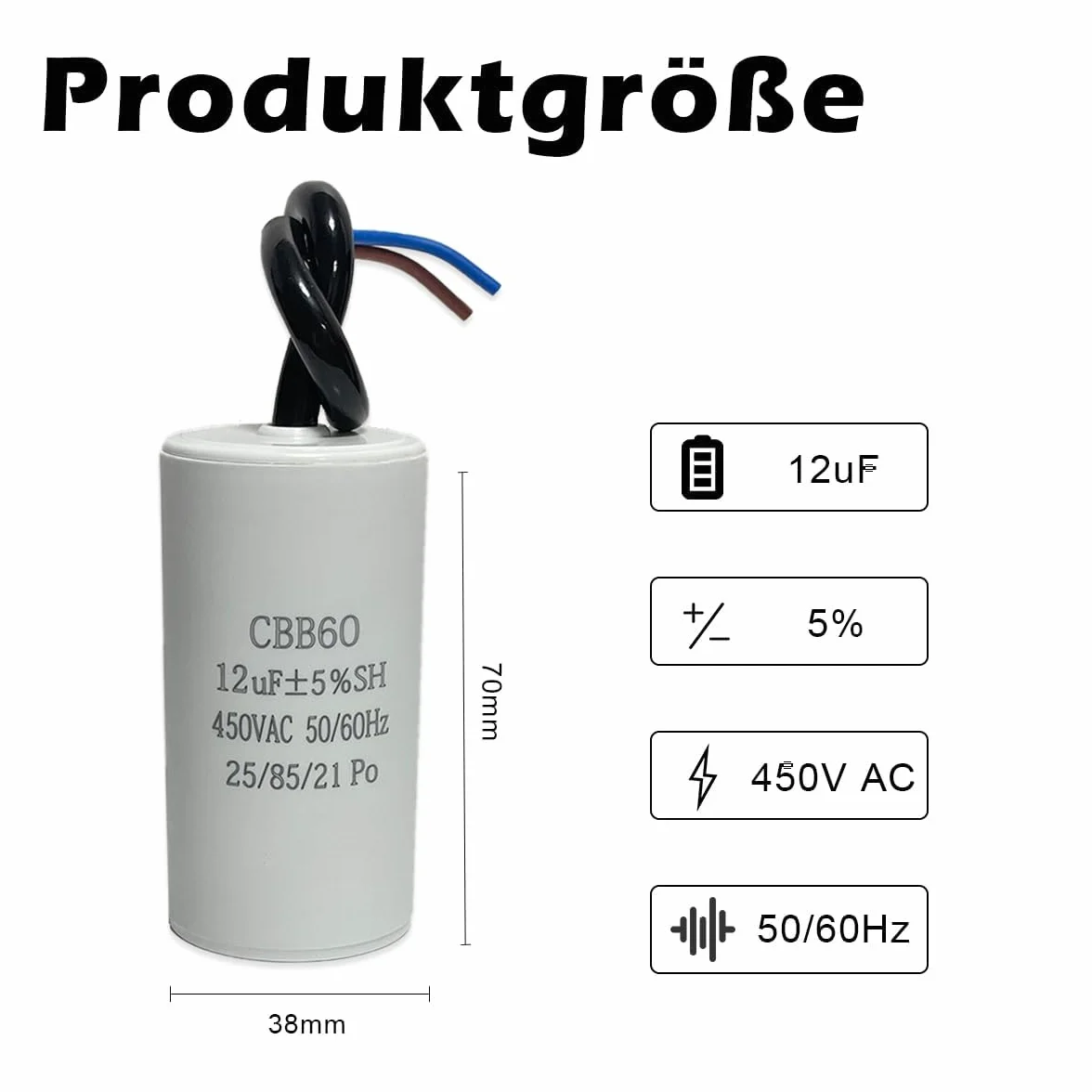 Kondensator CBB60 12 µF 450 V 50/60Hz rozruchowy silnikowy 2 sztuki