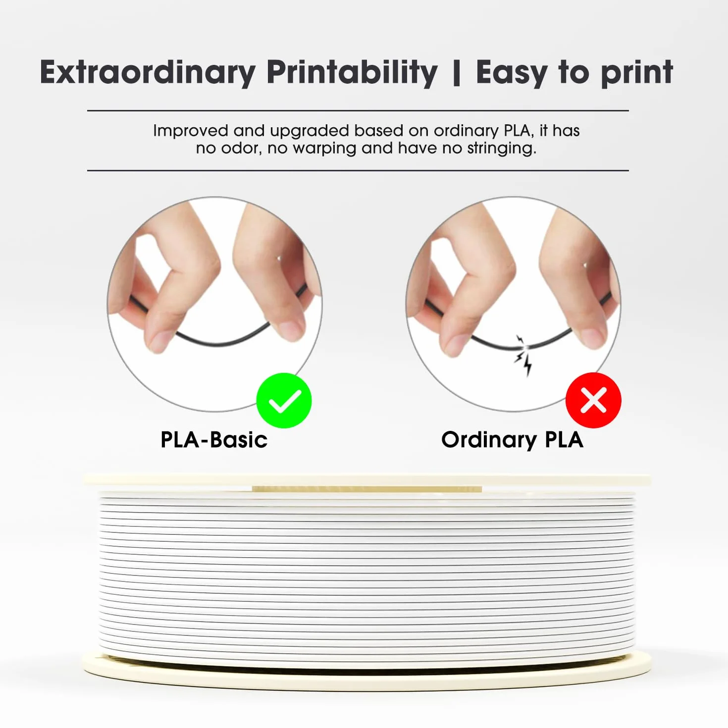eSUN PLA Refill Filament and Spool Kit, bezszpulowy filament PLA 1,75 mm i usuwalny eSpool+, szpula 1 kg (2,2 LBS), szybki filament do drukarek 3D (Zimna biel, 1KG)