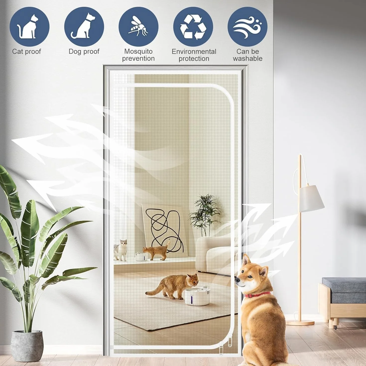 Drzwi Z Moskitierą Moskitiera Dla Kota Drzwi Balkonowe 90x210cm, Pogrubiona Moskitiera Dla Kota Moskitiera Salon, Sypialnia, Kuchnia, Patio, Pies Kot Odporna Na Zarysowania Moskitiera Z Zamkiem (Colo