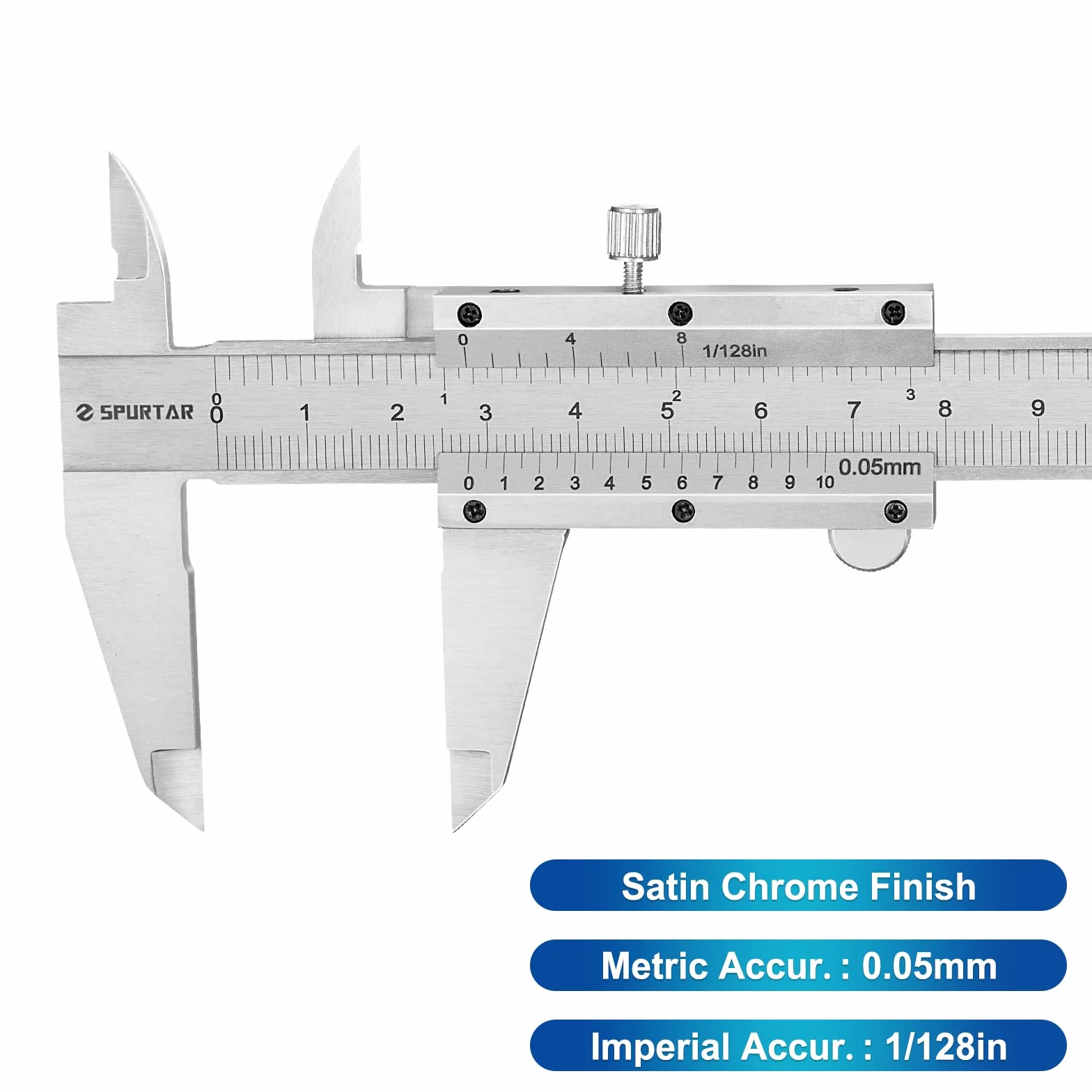 Spurtar Suwmiarka noniuszowa ze stali nierdzewnej 150 mm, wysoka precyzja suwmiarki tolerancja narzędzia pomiarowego 0,05 mm 1/128 cala do pomiaru głębokości średnicy - odczyt bez odblasków