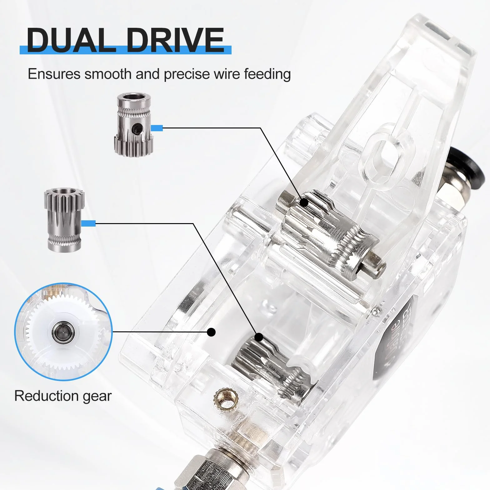 EFUTURETIME Dual Gear Bowden wytłaczarka przezroczysta zestaw z silnikiem krokowym Nema 17, 2 fazy, 4 przewody, 1,8 stopnia, do drukarki 3D Anycubic Tevo Tornado CR10, do drukarki 3D 1,75 mm, PLA, ABS