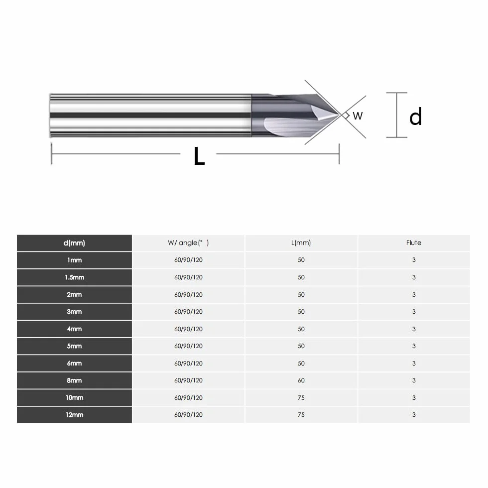 VHM Frez fazowy 4mm 60° HRC55 AlTiN Stal wolframowa 3 zęby CNC