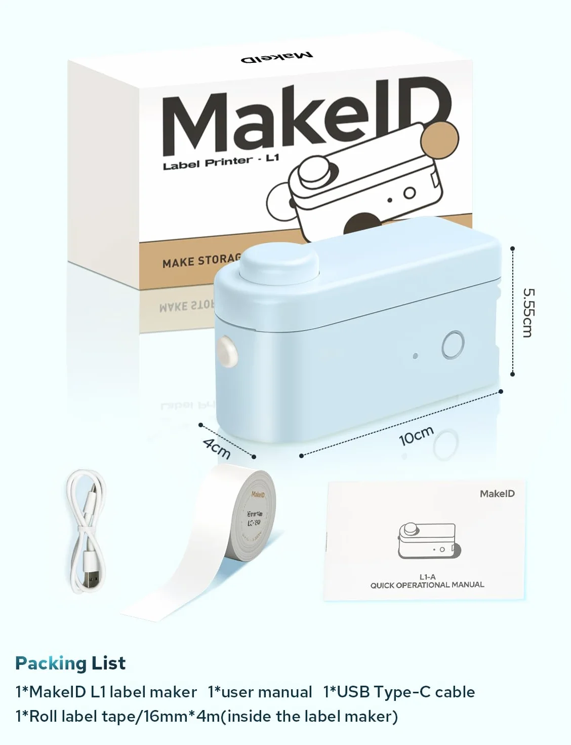 Makeid L1-C drukarka etykiet Bluetooth przenośna mini 9-16 mm 31 mm/s
