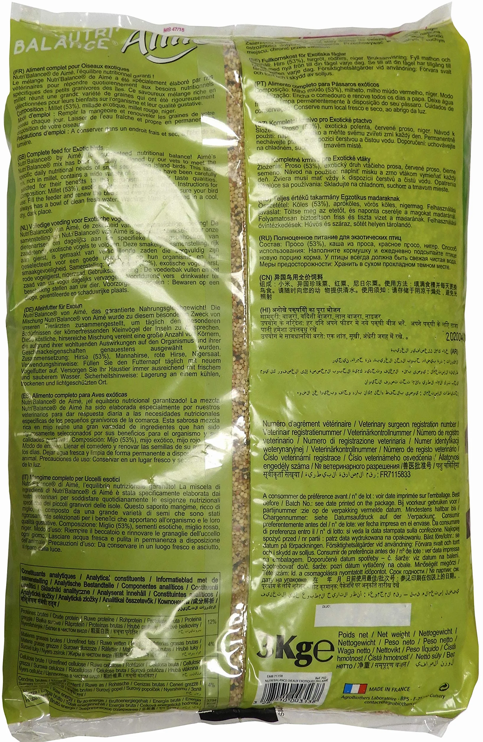 Aimé Aimé Karma dla ptaków egzotycznych, Nutri'Balance Meal dla ptaków egzotycznych, 3 kg
