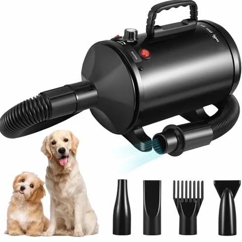 Suszarka do włosów dla psów o dużej prędkości – 3200 W Blaster dla zwierząt domowych z bezstopniową regulacją prędkości i 4 dyszami do szybkiego i bezpiecznego suszenia