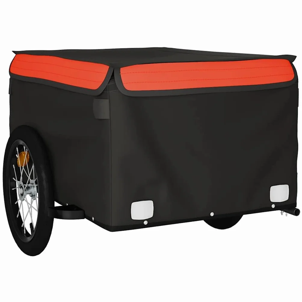 Przyczepa rowerowa, czarna i pomarańczowa, z żelaza, udźwig, 120 x 54 x, flaga bezpieczeństwa, składana, do transportu bagażu, psa, dzieci i wycieczek na świeżym powietrzu