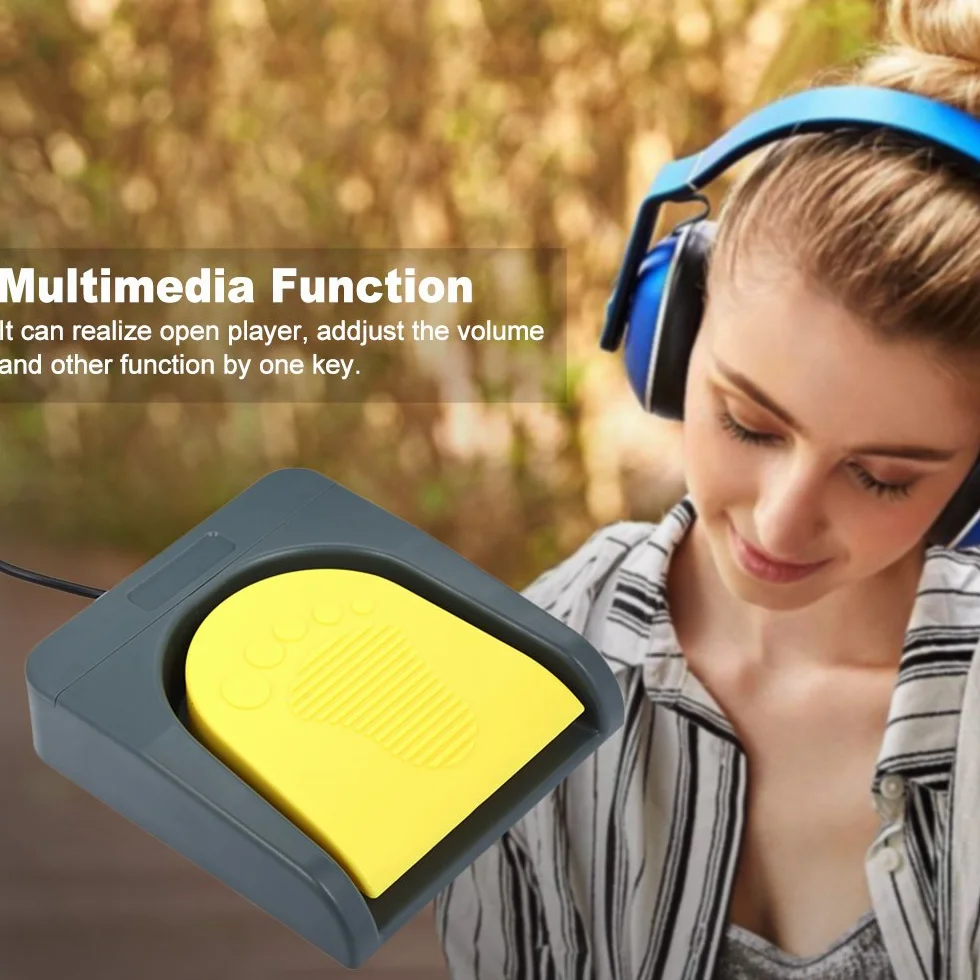Docooler USB pojedynczy przełącznik nożny sterowanie klawiaturą komputerową pedał akcji szary z żółtym