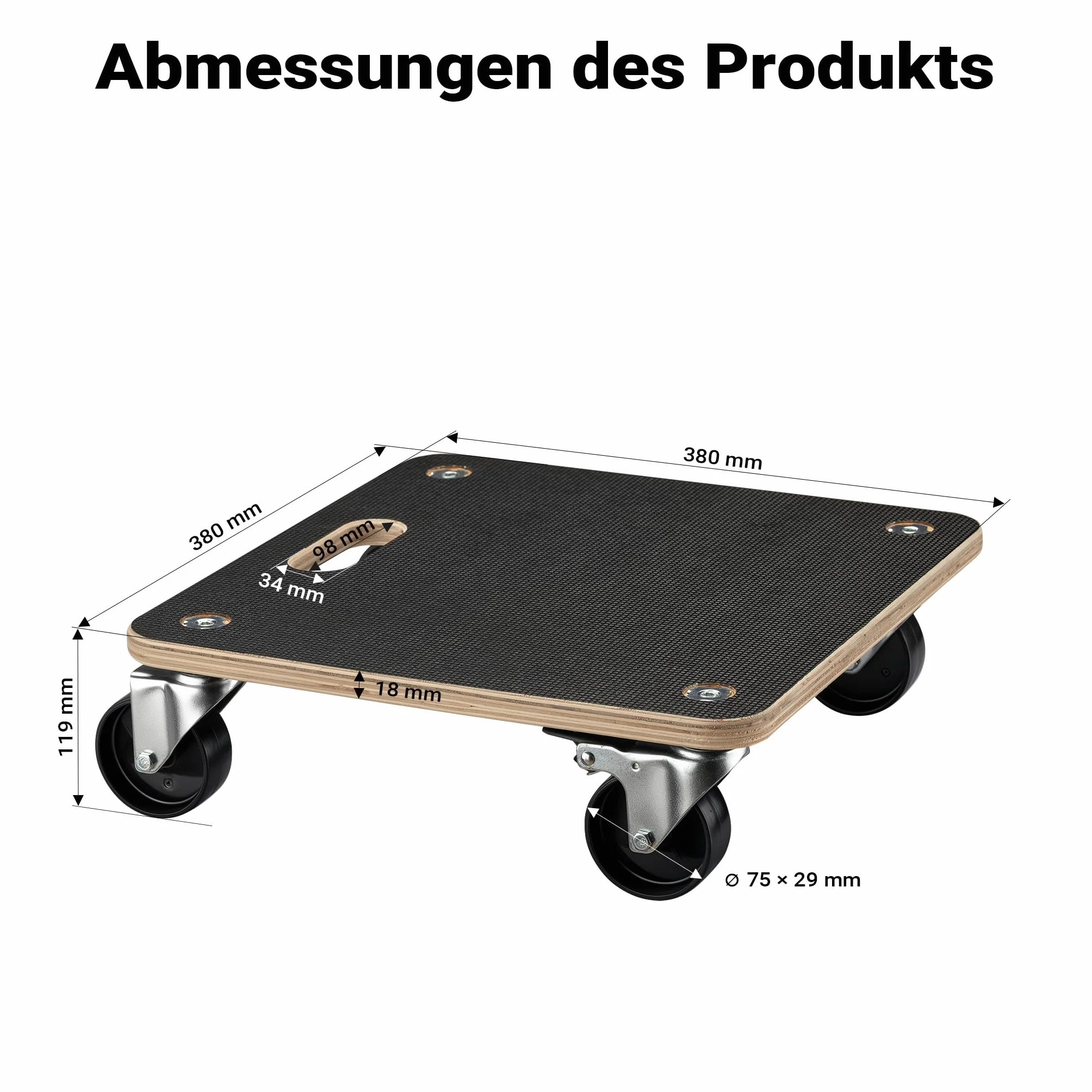 Wiltec Platforma transportowa 380x380x119 mm 250 kg drewniany podest 4 skrętnymi kółkami