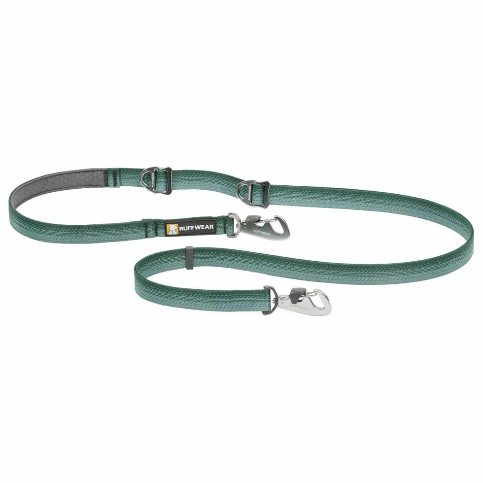 RUFFWEAR Leash, Switchbak, smycz dla psa z regulowaną długością i 2 klipsami zamykającymi, nad ramieniem, w dłoni, łącznik, podwójny klips, rozmiar uniwersalny, River Rock Greeen
