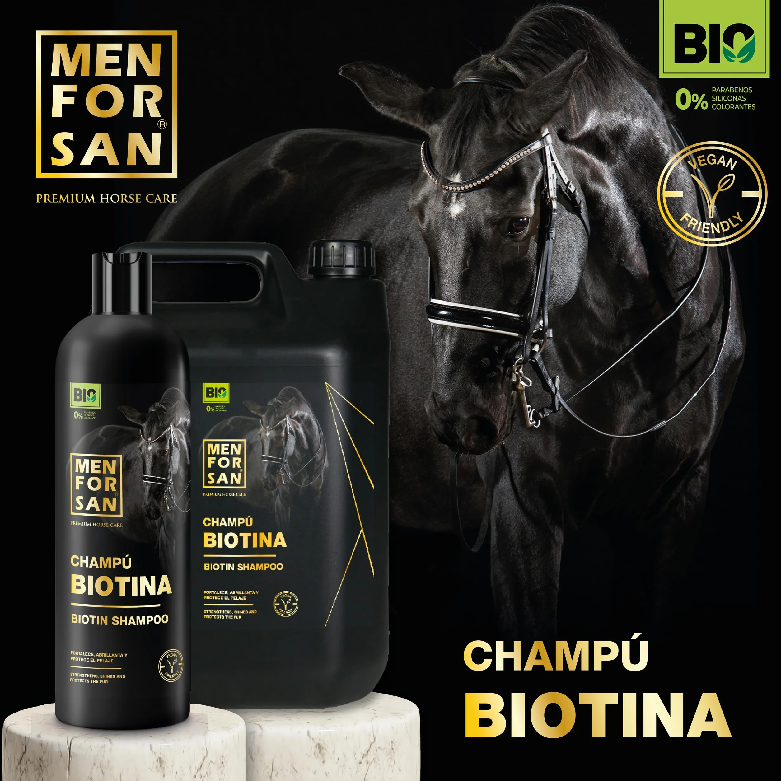 MENFORSAN Biotyna Szampon dla Koni, 1L | Bio - Wegańskie - 100% Naturalne | Pielęgnacja koni premium