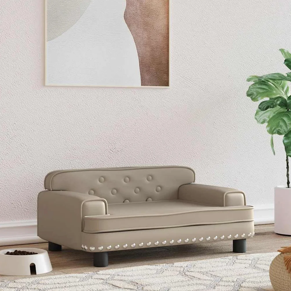 Wodoodporne legowisko dla psa ze sztucznej skóry 70x45x30 cm, sofa dla psa z litego drewna sosnowego, poduszka wyściełana grubą pianką, łatwa do czyszczenia, stylowy design