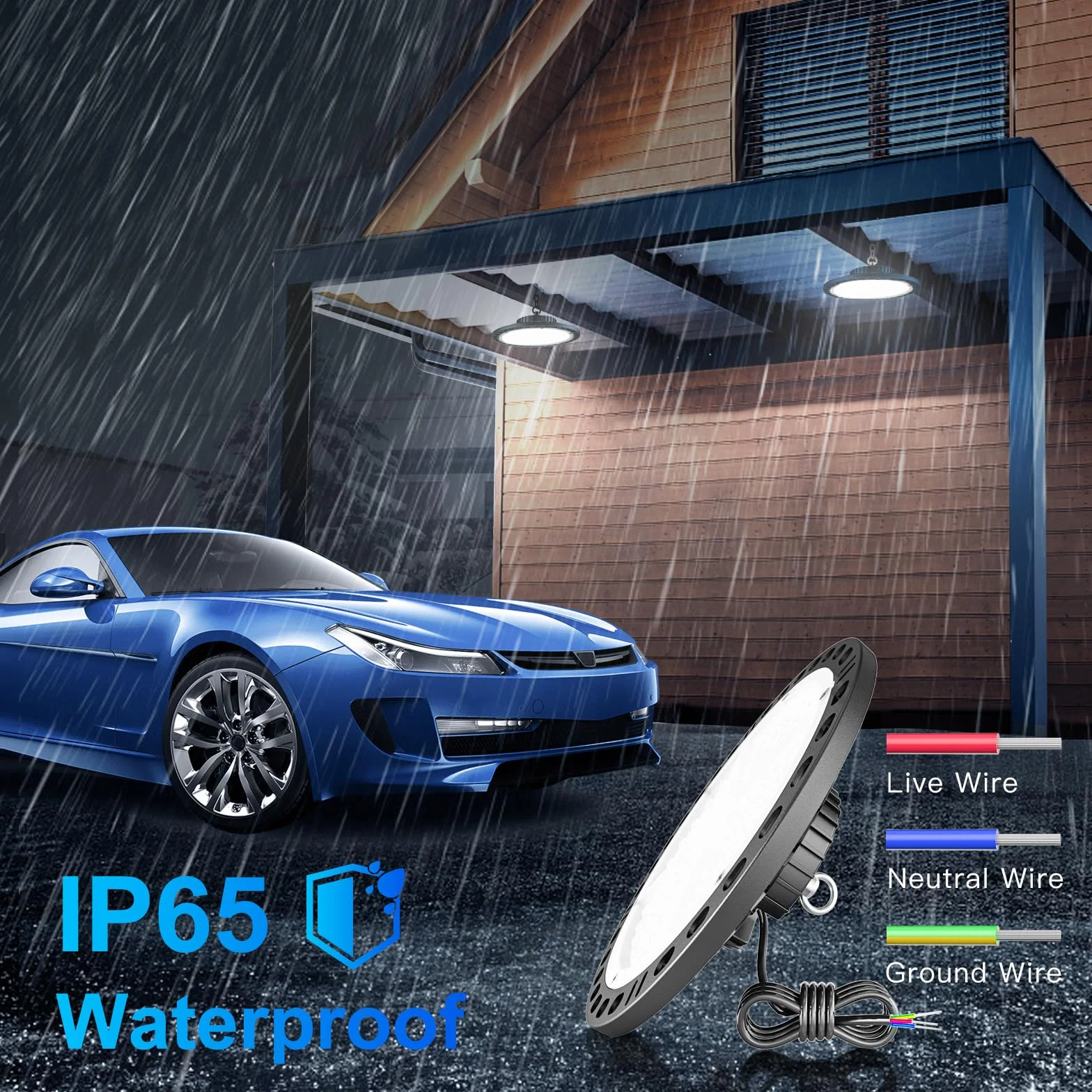 Przemysłowy reflektor LED 100 W 2 sztuki - 15000 LM UFO reflektor LED kryty reflektor LED z metalowym łańcuchem 11,8 cala, sterownik, 6500 K IP65 Lampa halowa do warsztatu, fabryk magazynów