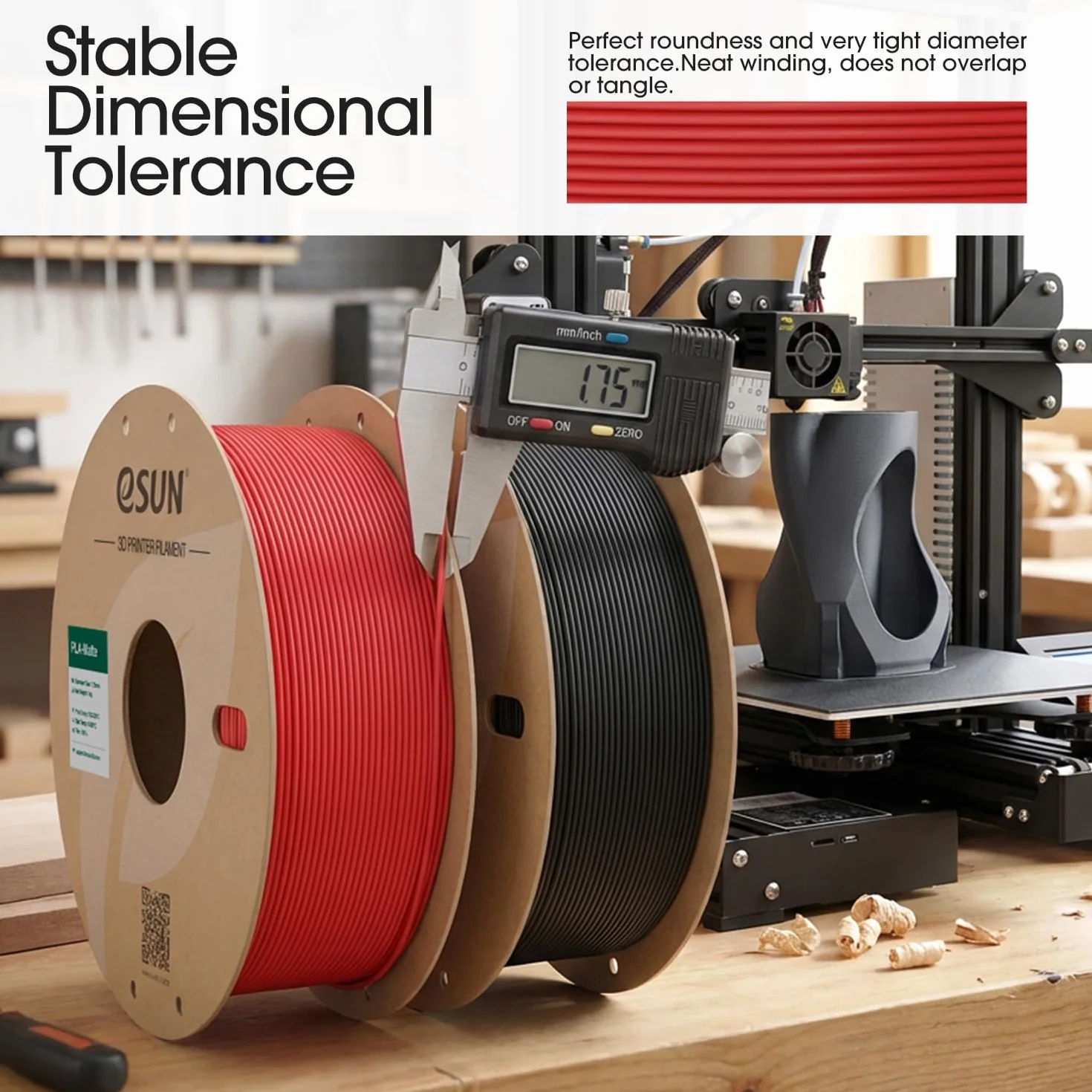 eSUN Upgraded Matte PLA Filament 1.75mm, matowy filament PLA do drukarek 3D, kolor bez połysku, matowa tekstura, 1 kg na szpulę, 2 szpule do drukarek 3D, Ciemny czarny