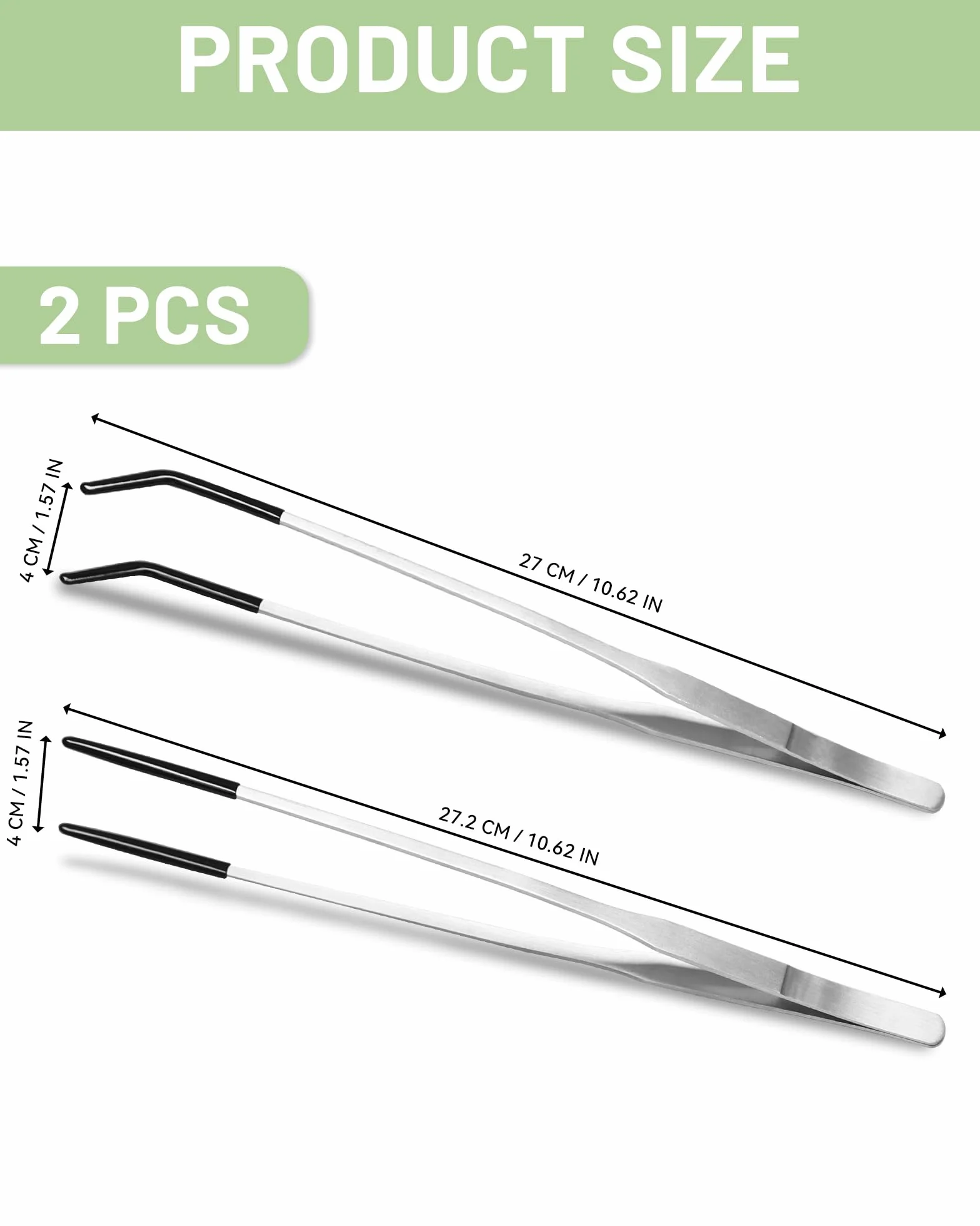 Zestaw 2 sztuk 27 cm szczypce do karmienia gadów, stalowe szczypce do akwarium, proste i zakrzywione szczypce z gumową końcówką, długie szczypce, do karmienia gadów, roślin wodnych i akwarium