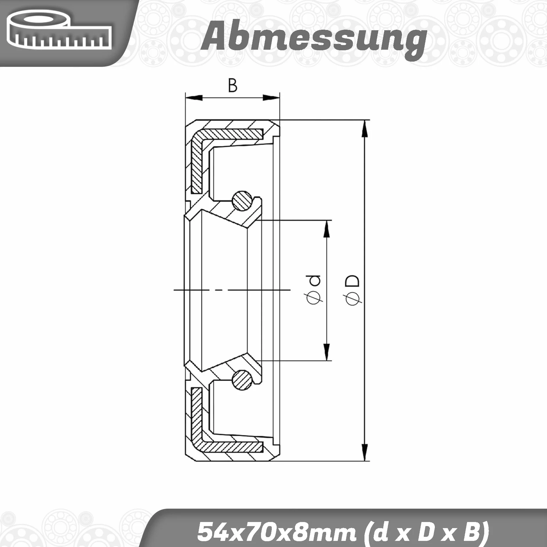 Pierścień uszczelniający falisty 54x70x8mm NBR 70 DIN 3760 ISO 6194