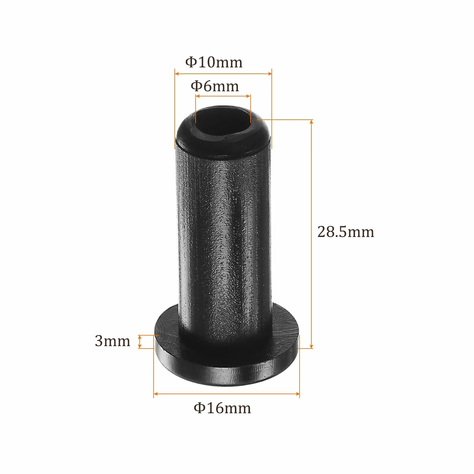 Nylonowe tuleje kołnierzowe 6 mm x 10 mm x 28,5 mm