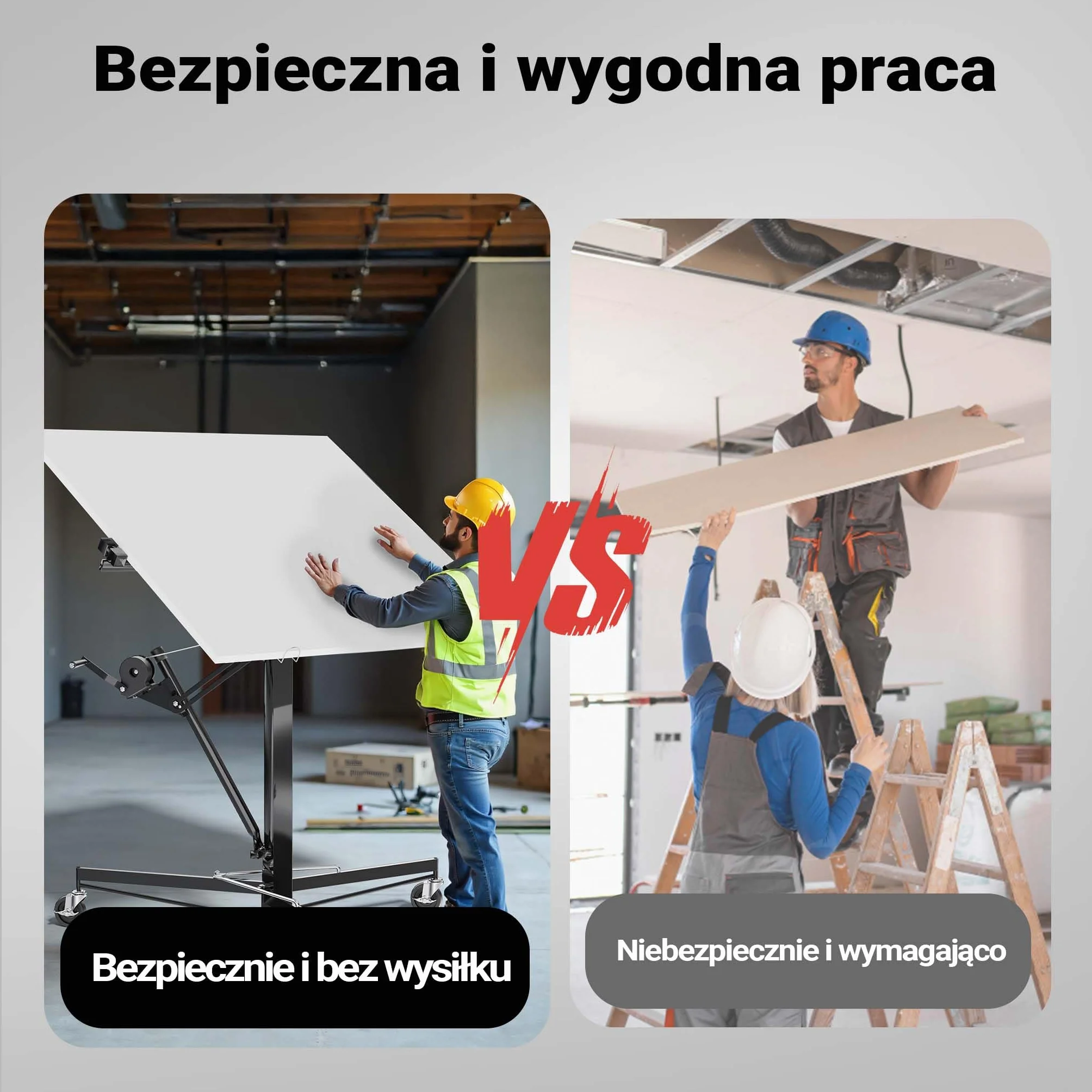 Wiltec Zestaw XXL podnośnik do płyt do maks. 68 kg + 140 cm przedłużenia, wysokość 140-465 cm, maks. szerokość 2,90 m, pomoc w montażu do suchej zabudowy, podnośnik paneli z 3 kółkami, czarny