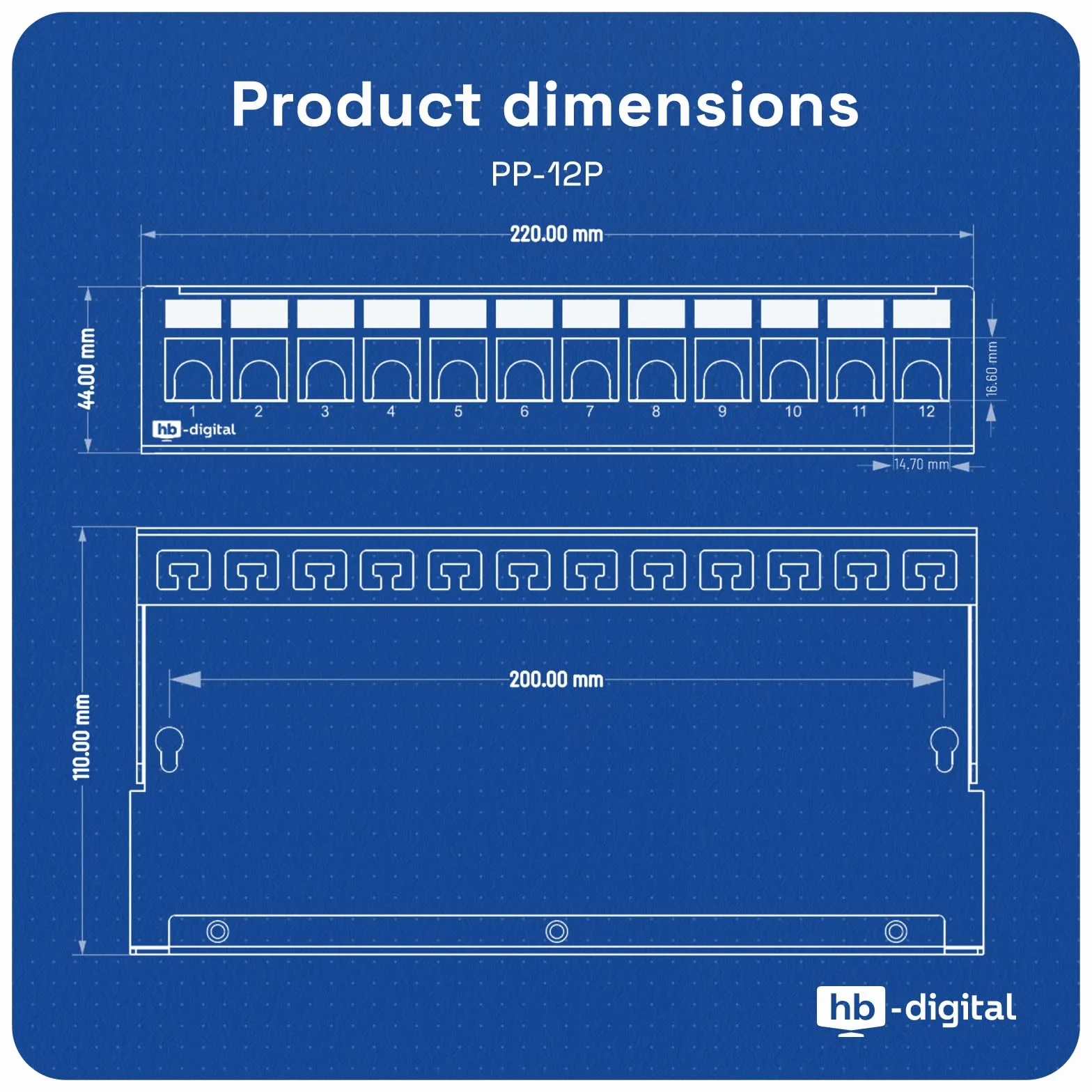 HB-DIGITAL Zestaw: 12-portowy panel krosowy obudowa do modułów Keystone + 12 x Cat.8 Keystone RJ45 gniazdo Jack do instalacji sieciowej kompatybilne z kablem instalacyjnym LAN Ethernet | Jasnoszary